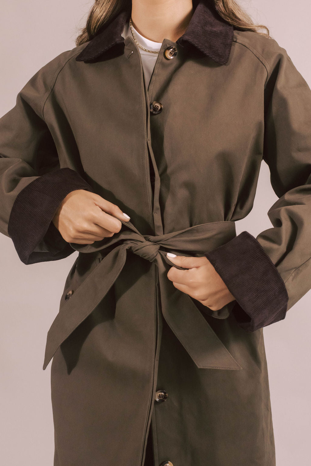 Rory Corduroy Detail Trench Coat