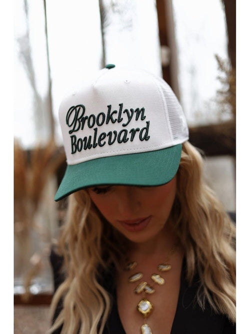 Brooklyn boulevard brooklyn blvd embroidered green trucker hat. cool trucker hat