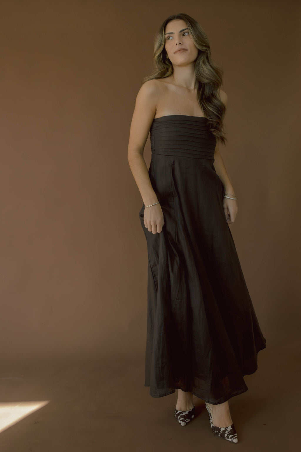 Talia Chocolate Linen Maxi Dress