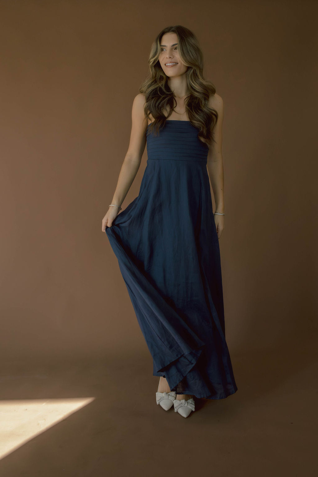 Talia Navy Linen Maxi Dress