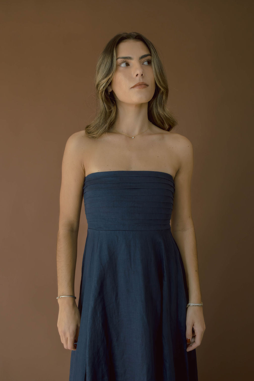 Talia Navy Linen Maxi Dress