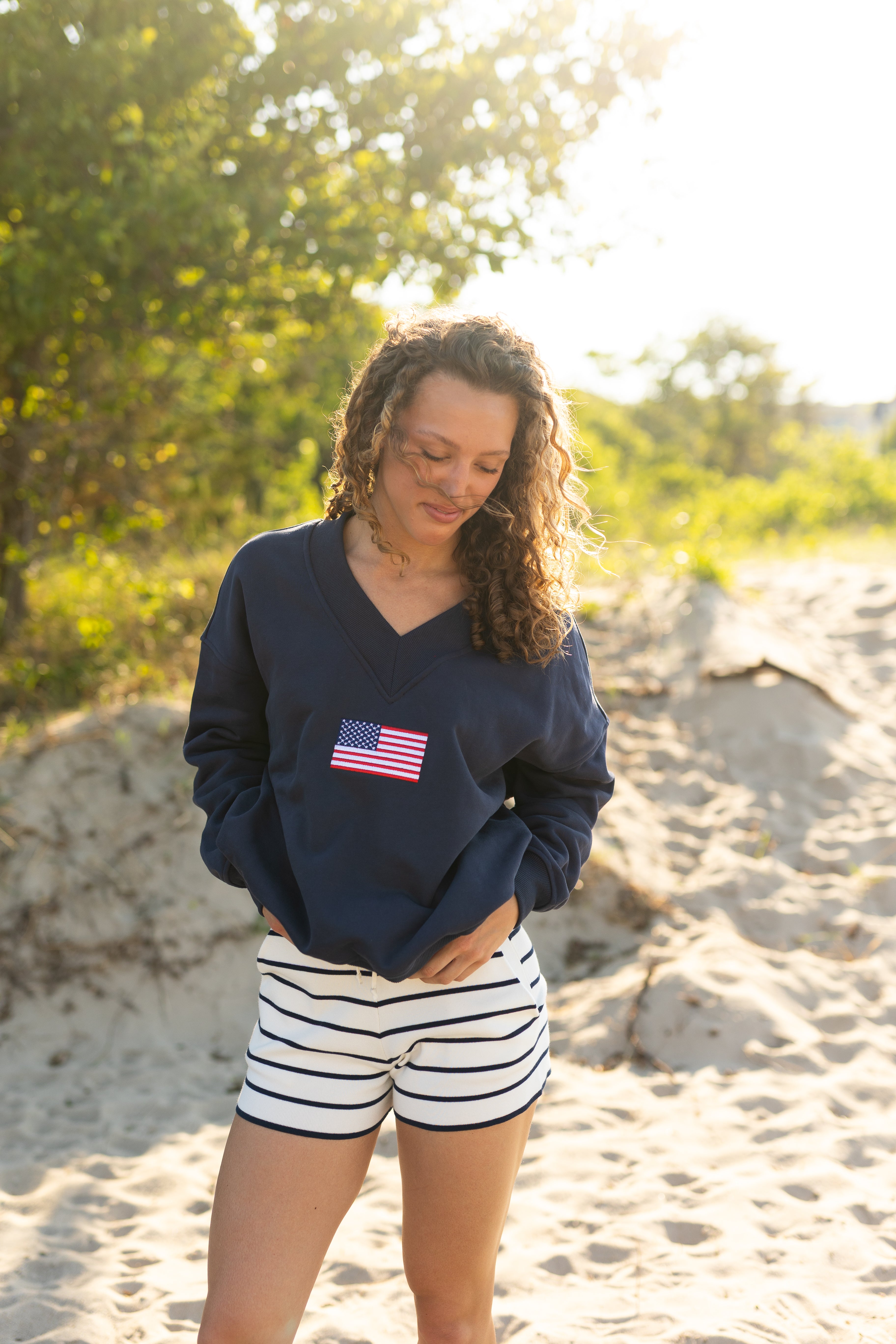 Pre - Order Flag Embroidered Sweatshirt (SHIPS BY 8/15)