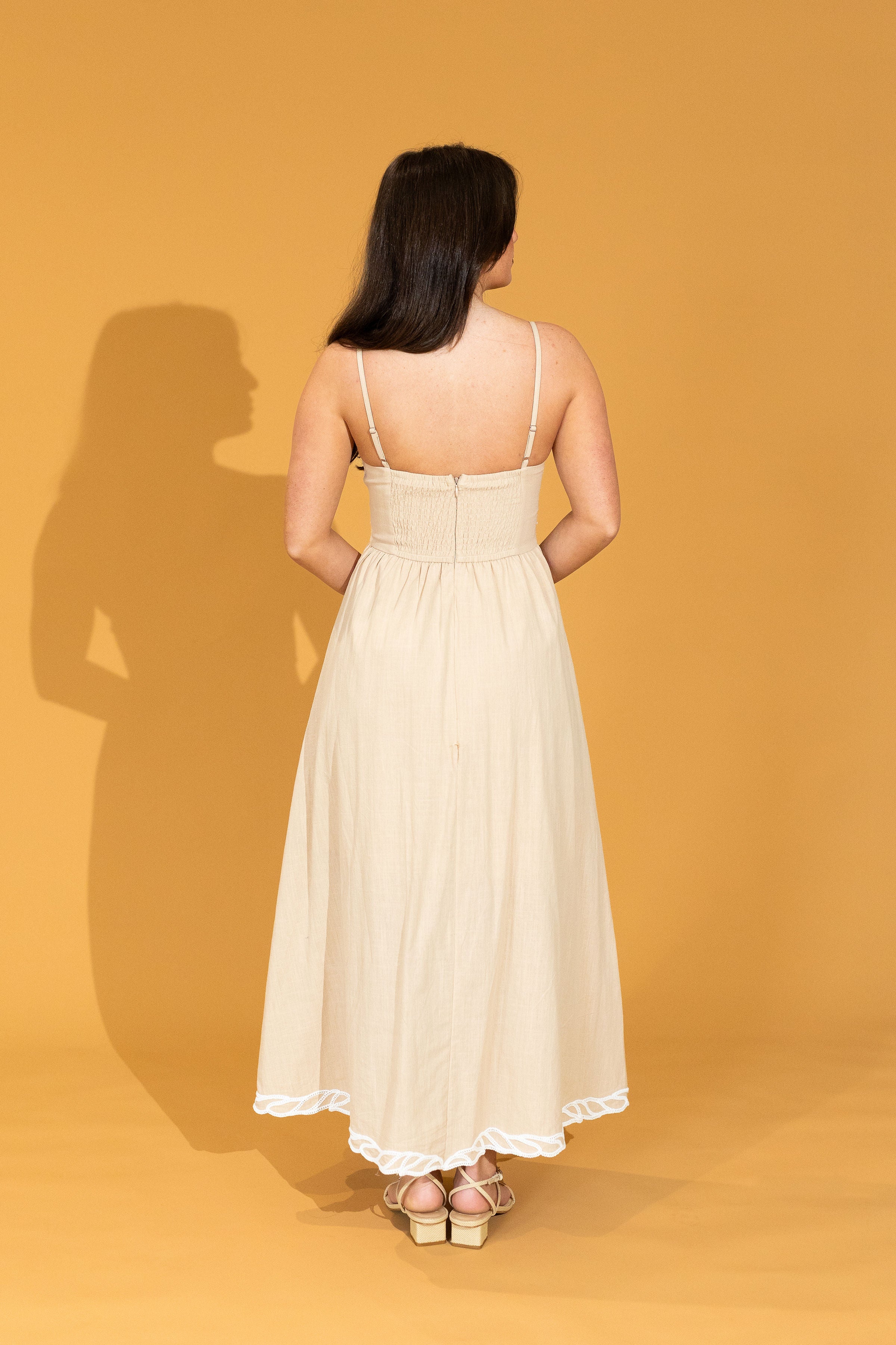 Milia Embroidery Detail Midi Dress