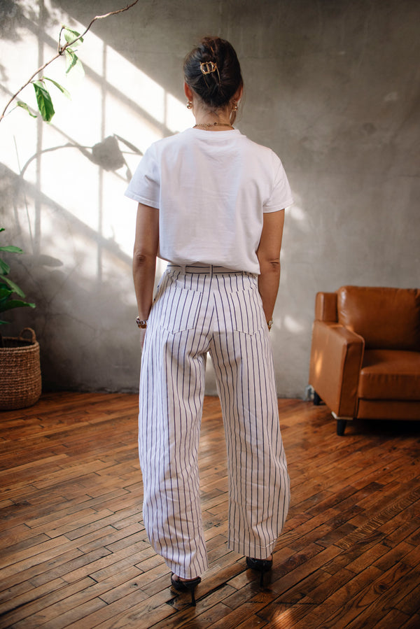 Sofia Striped Barrel Trousers brooklyn blvd