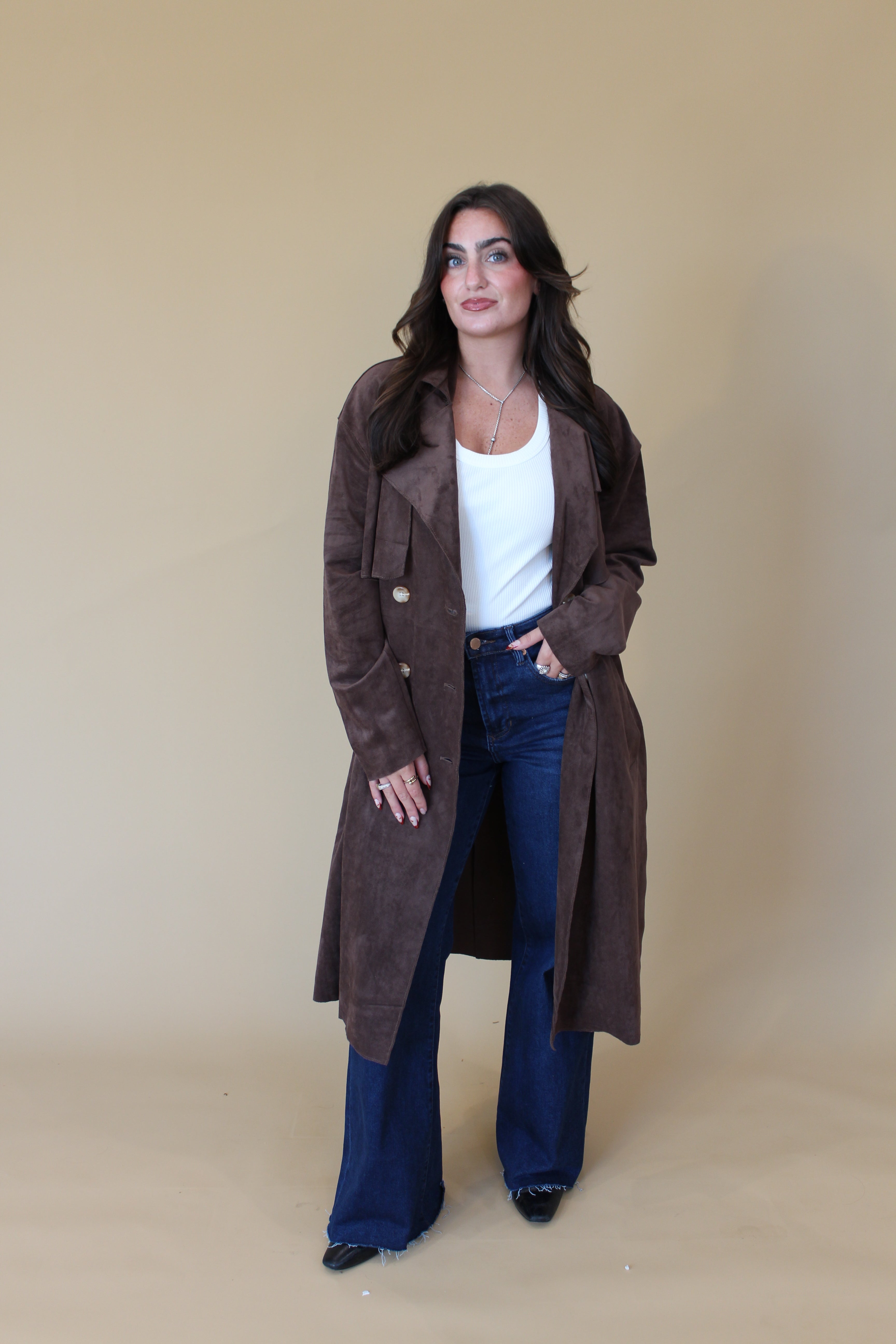 Down to Earth Suede Trench Coat