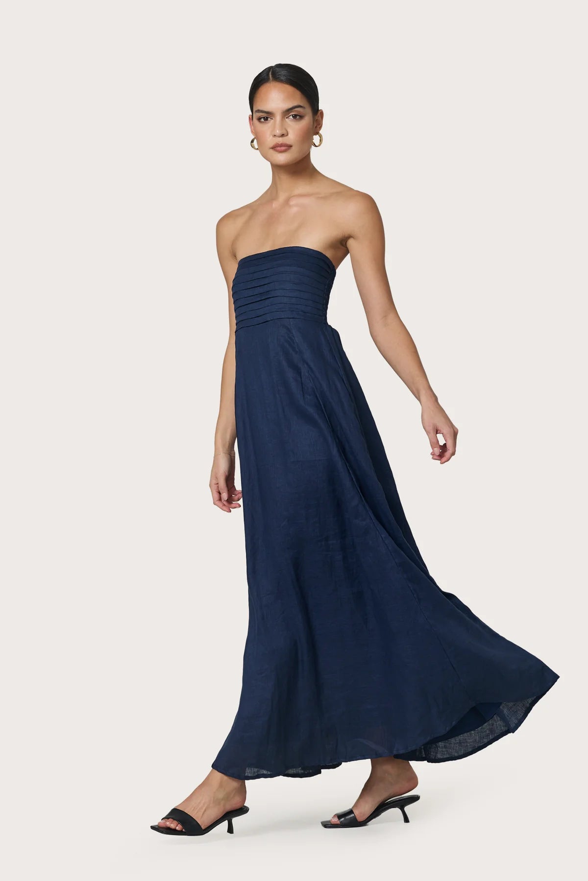 Talia Navy Linen Maxi Dress