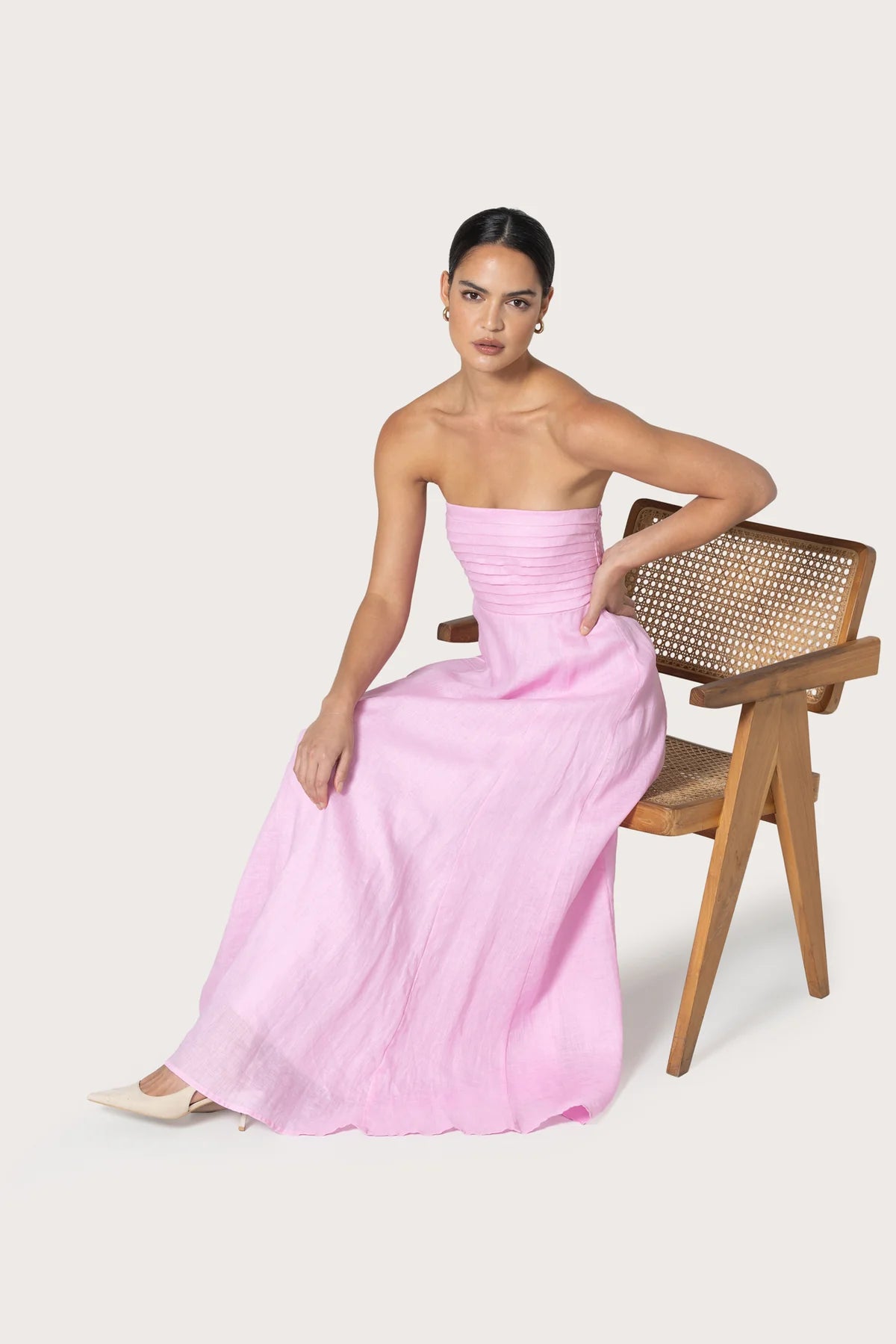 Talia Slipper Pink Linen Maxi Dress
