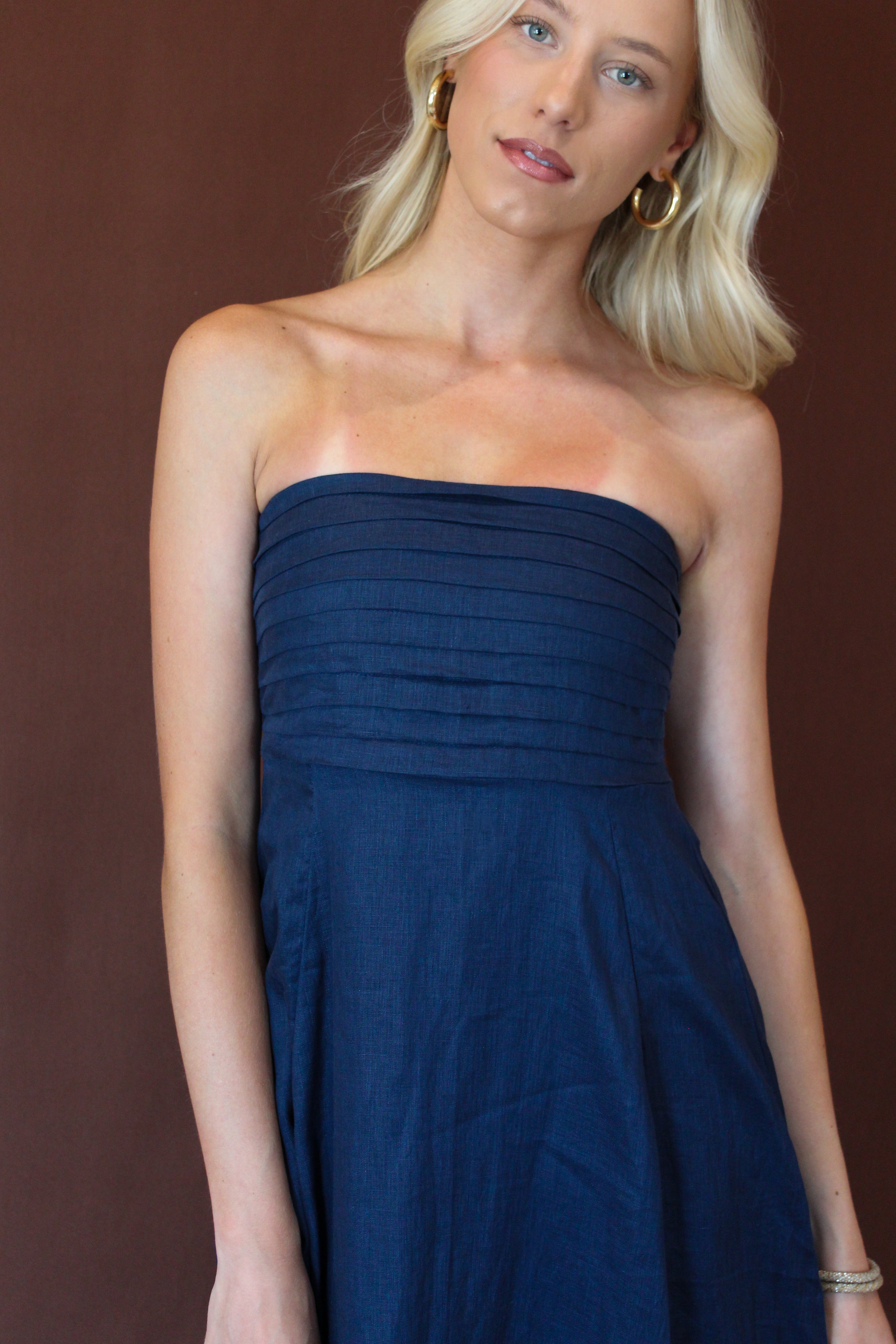 Talia Navy Linen Maxi Dress