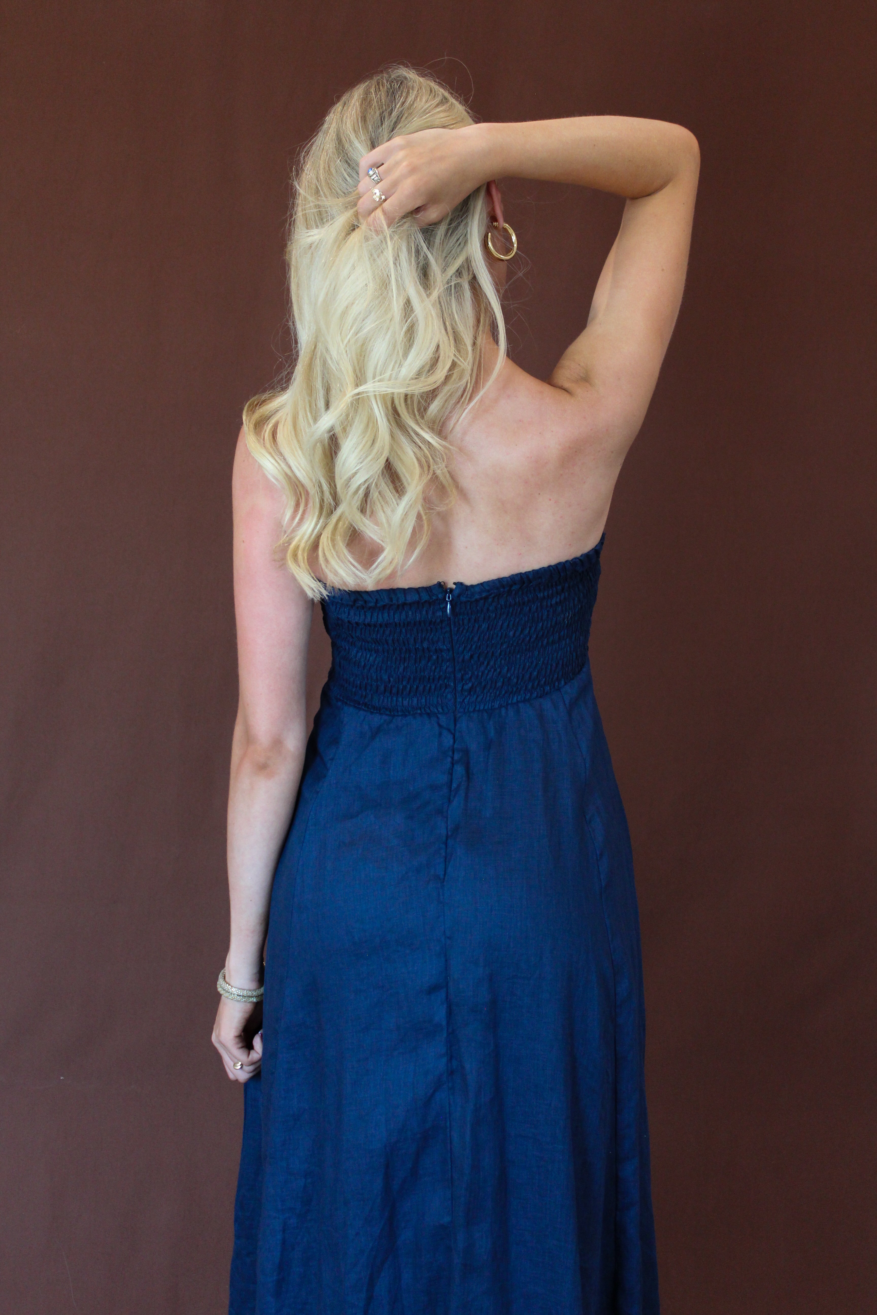 Talia Navy Linen Maxi Dress