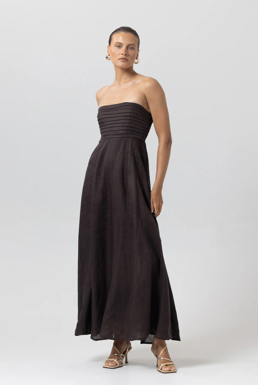 Talia Chocolate Linen Maxi Dress