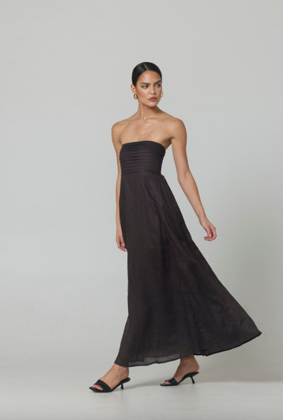 Talia Chocolate Linen Maxi Dress