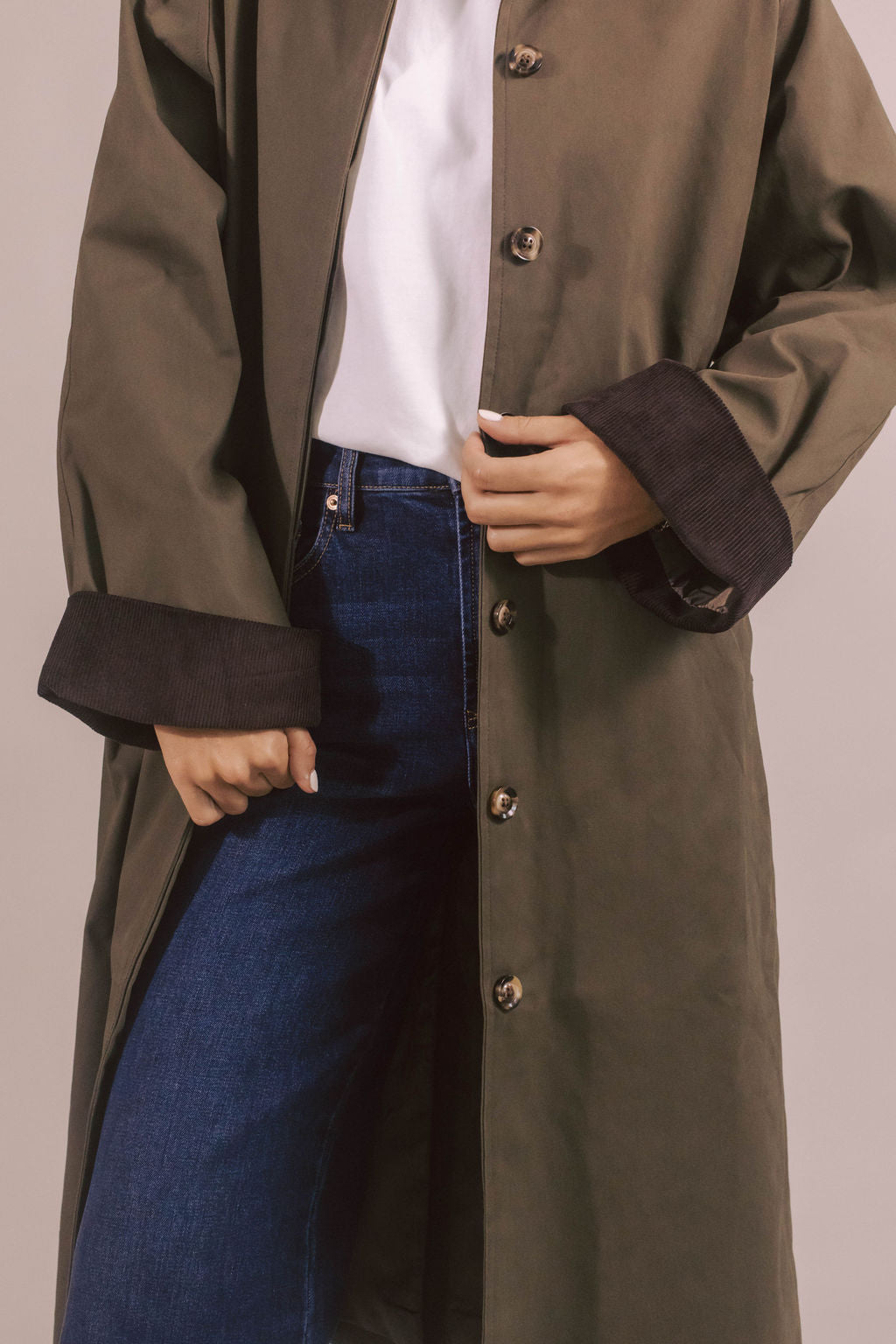 Rory Corduroy Detail Trench Coat