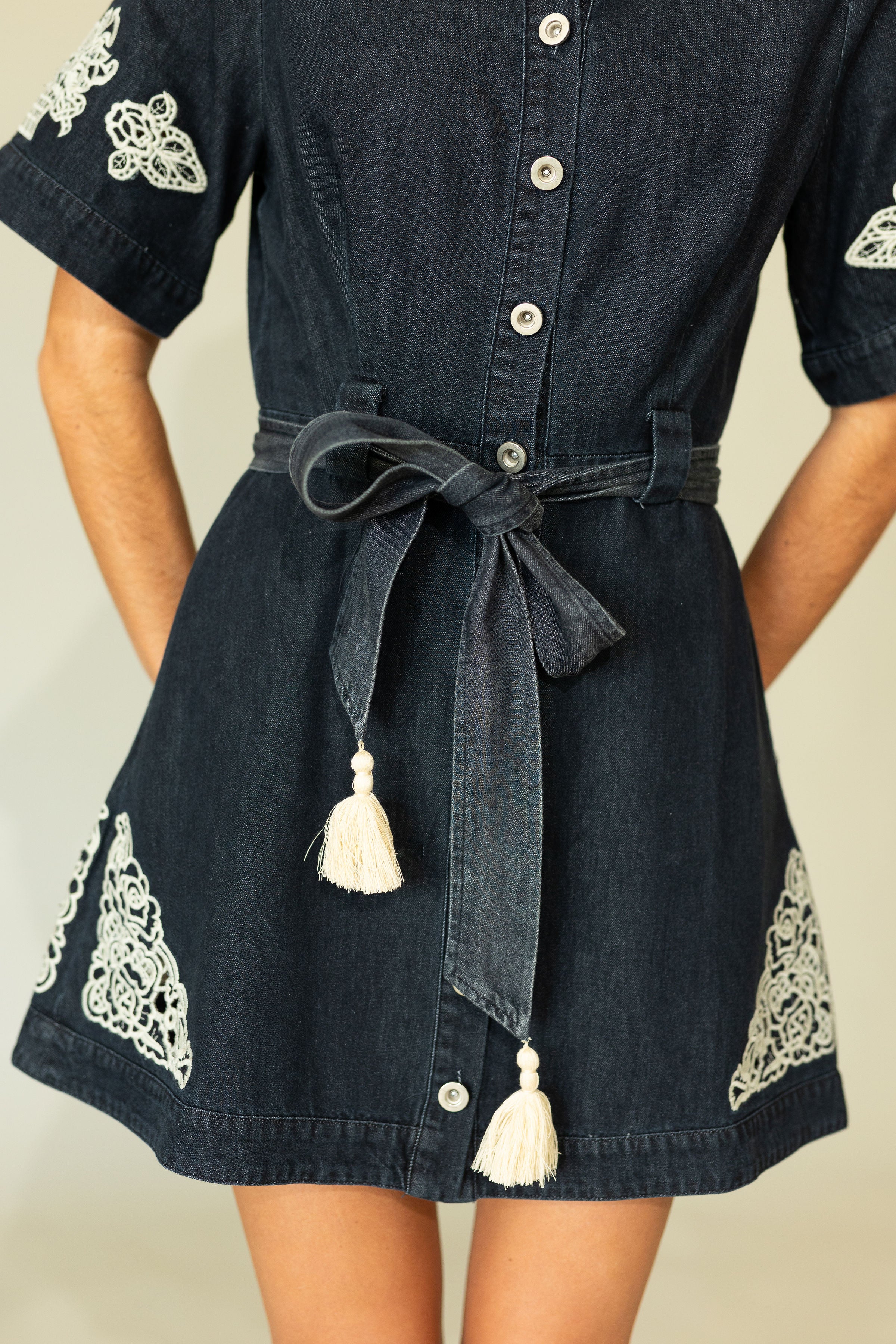 Georgette Denim Embroidered Dress