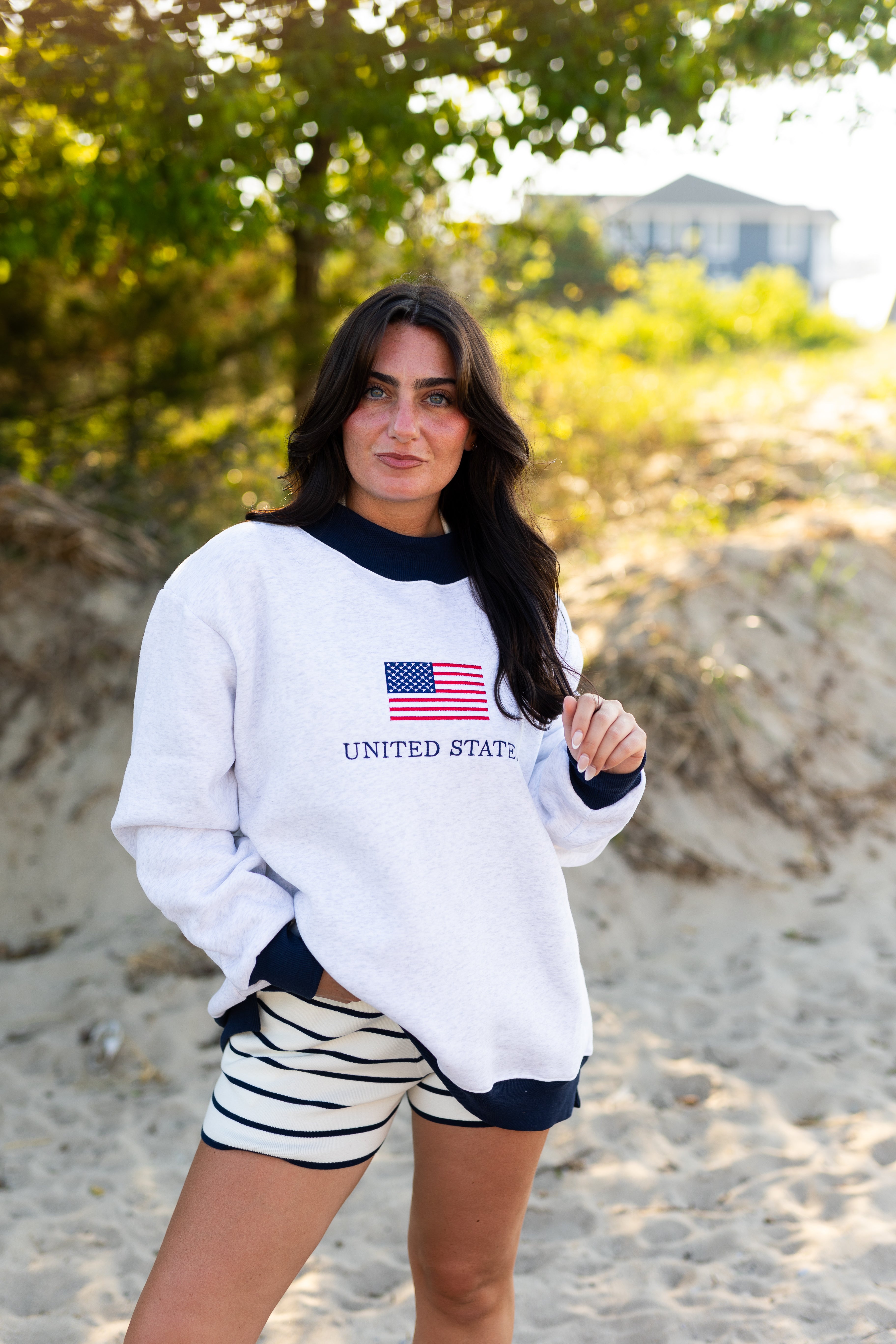 Contrast Mockneck American Flag Sweatshirt