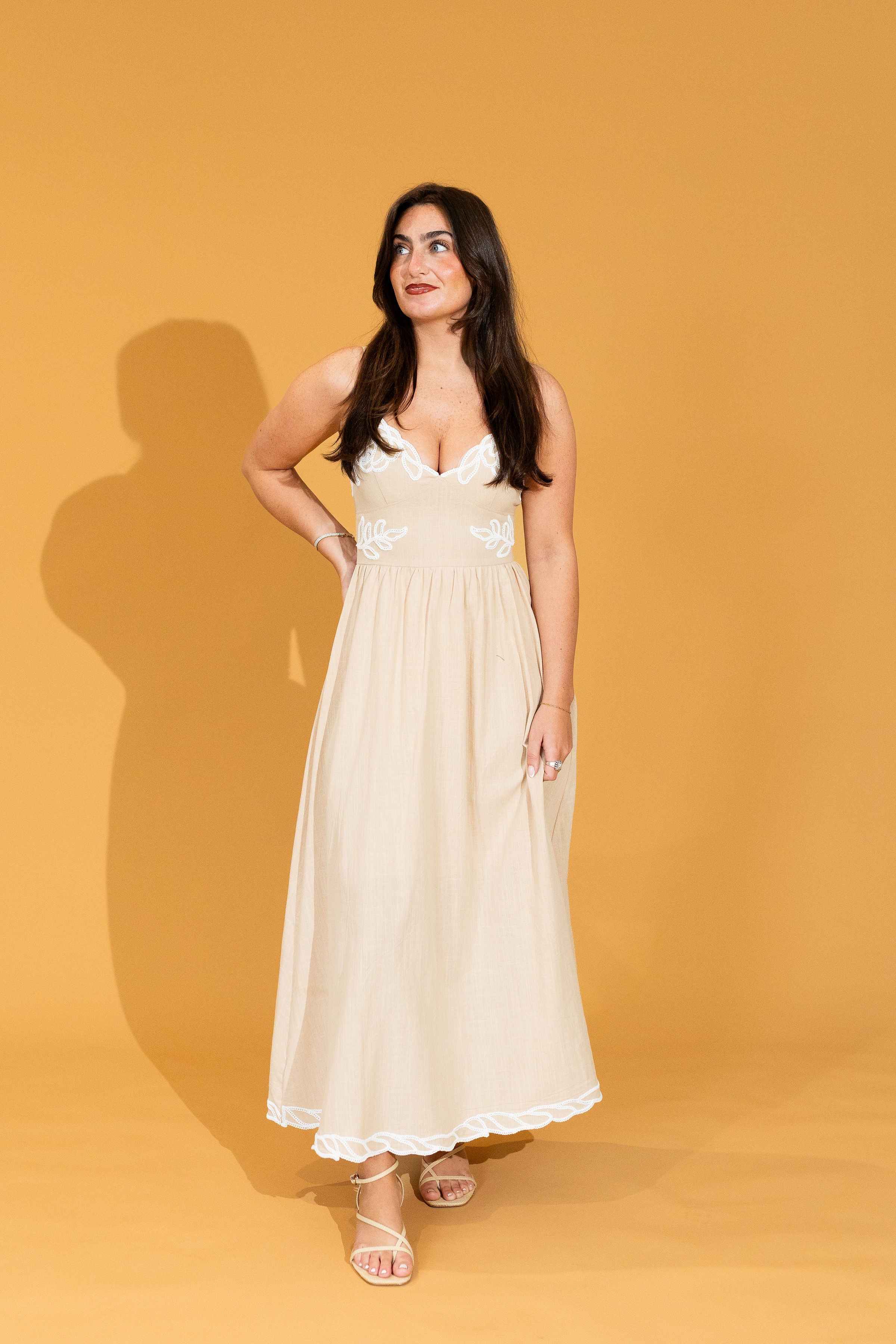 Milia Embroidery Detail Midi Dress