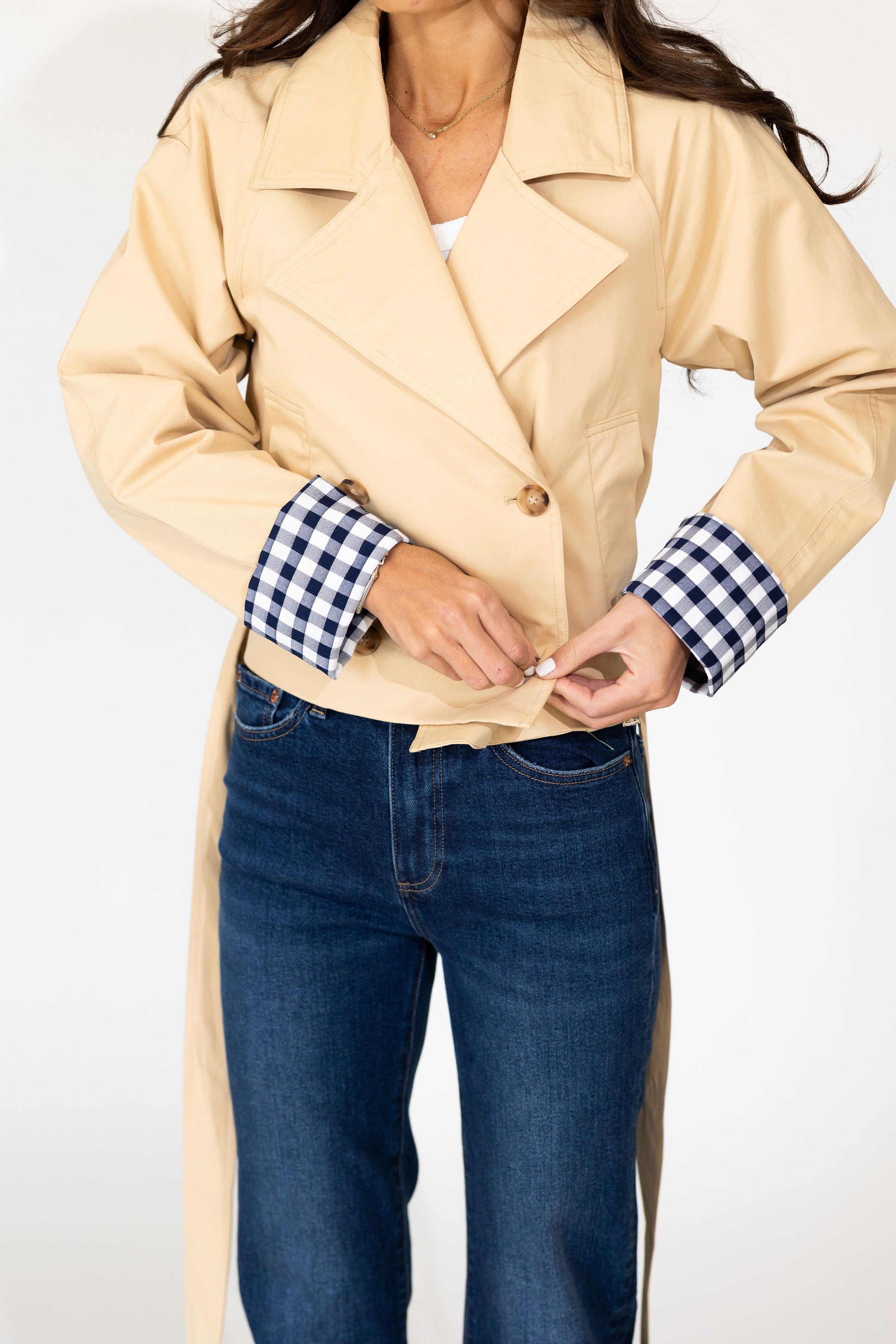 Marseille Gingham Short Trench Coat