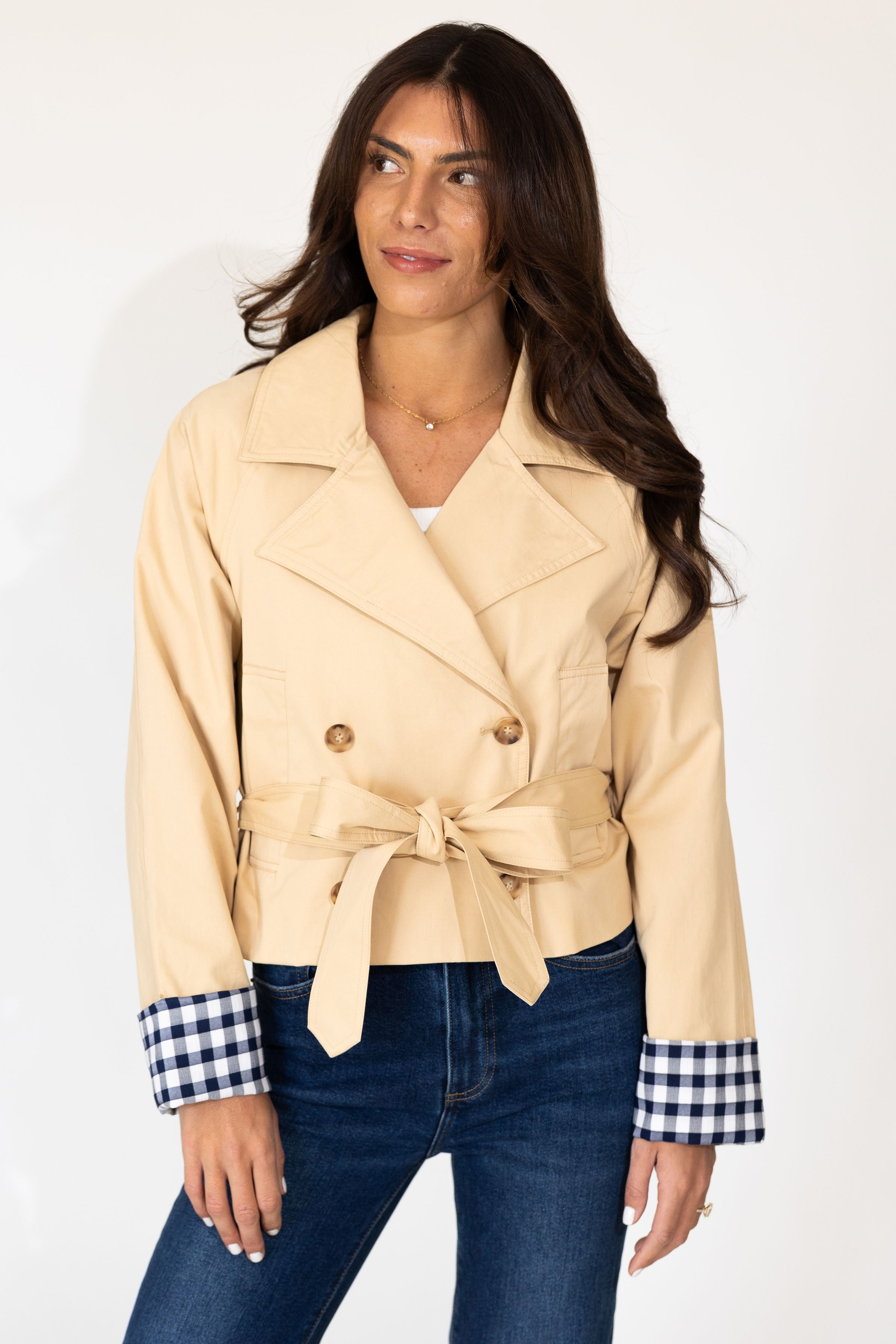 Marseille Gingham Short Trench Coat