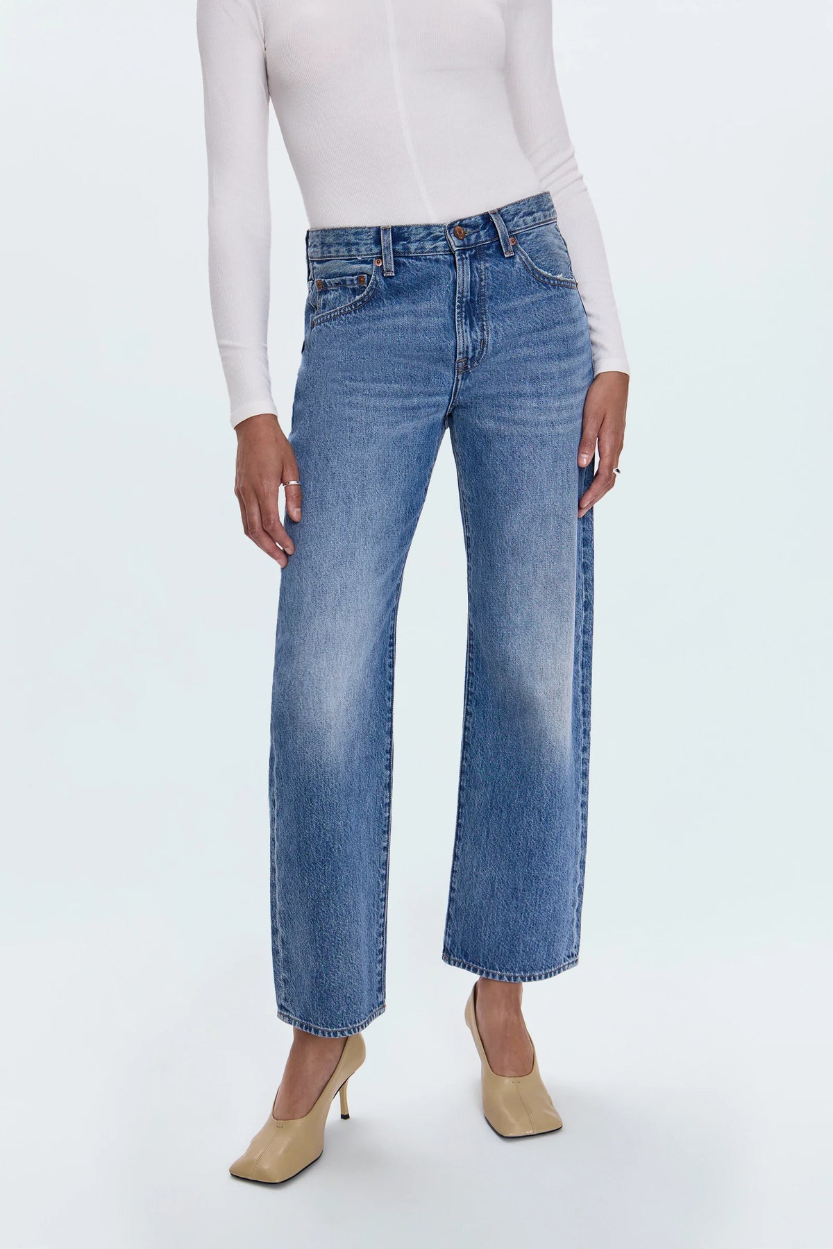 Lexi Mid Rise Bowed Straight Jean