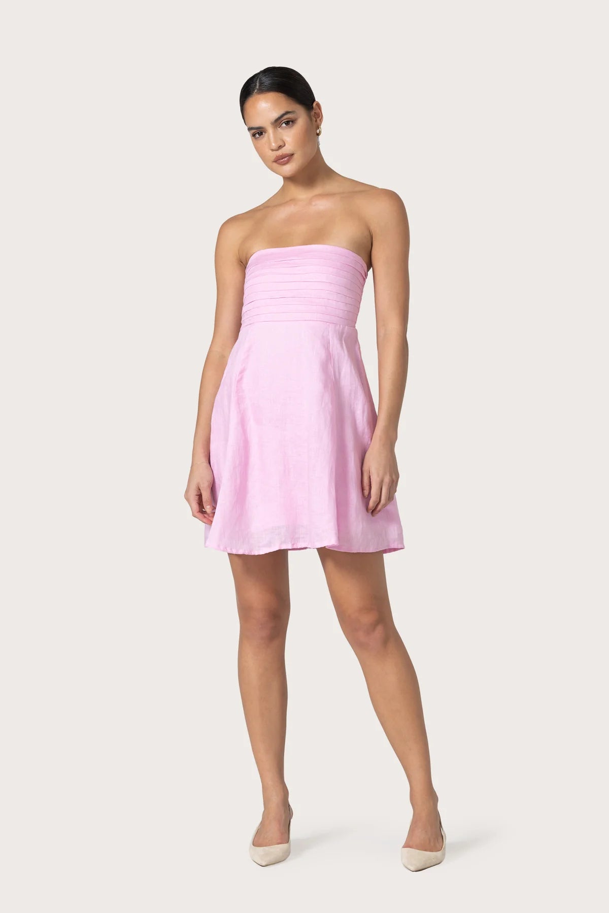 Talia Slipper Pink Linen Mini Dress