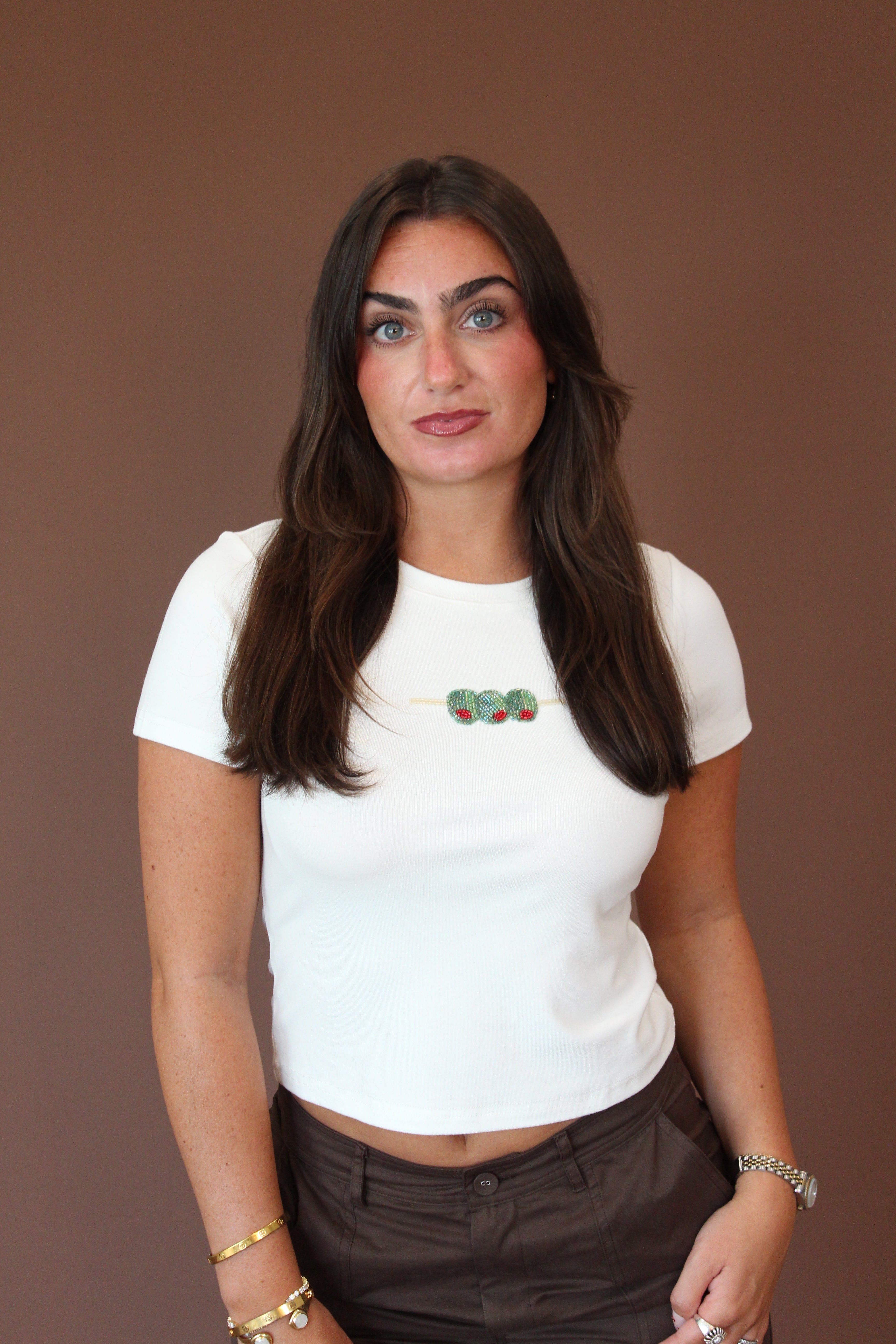 Olive Beaded T-Shirt