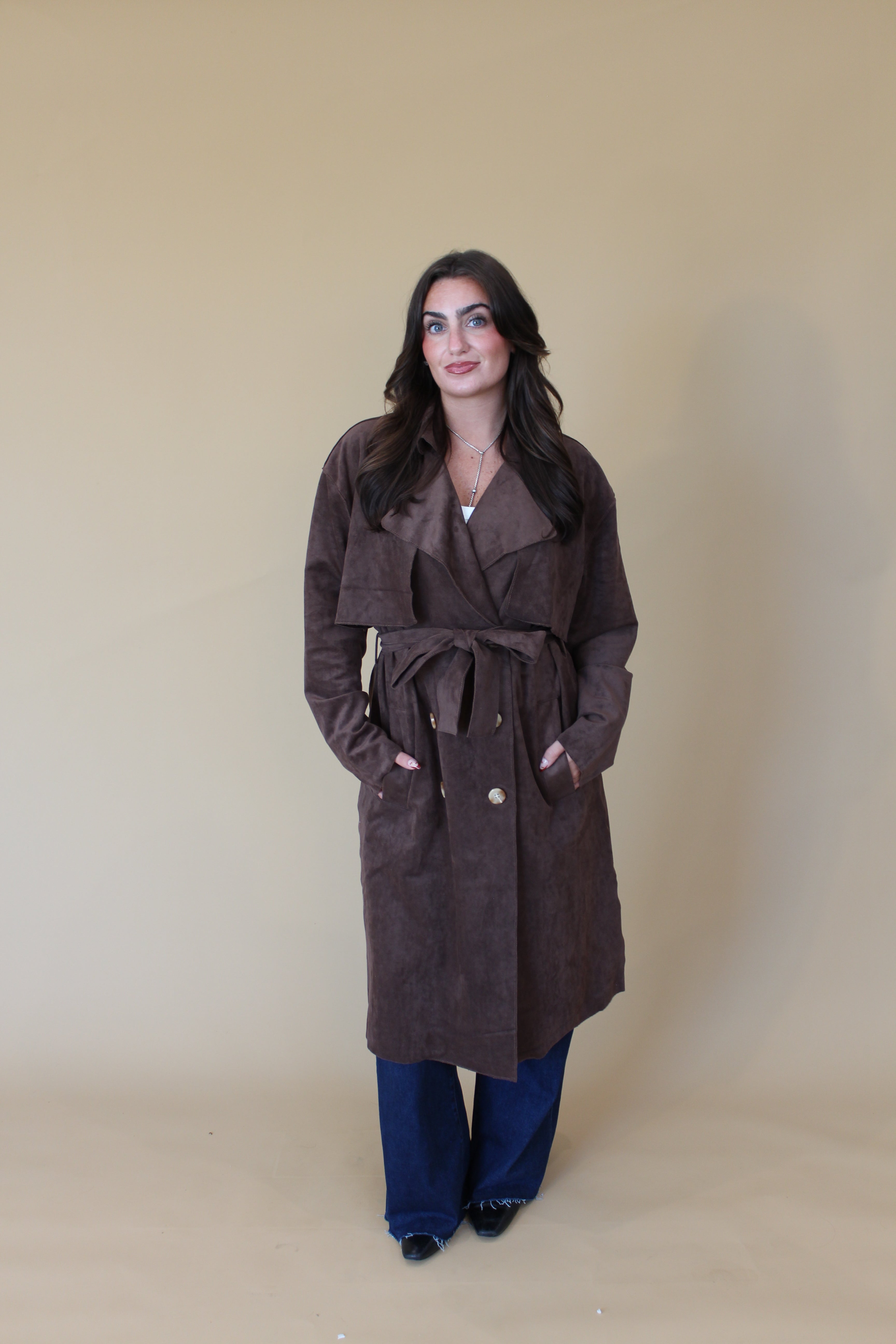 Down to Earth Suede Trench Coat