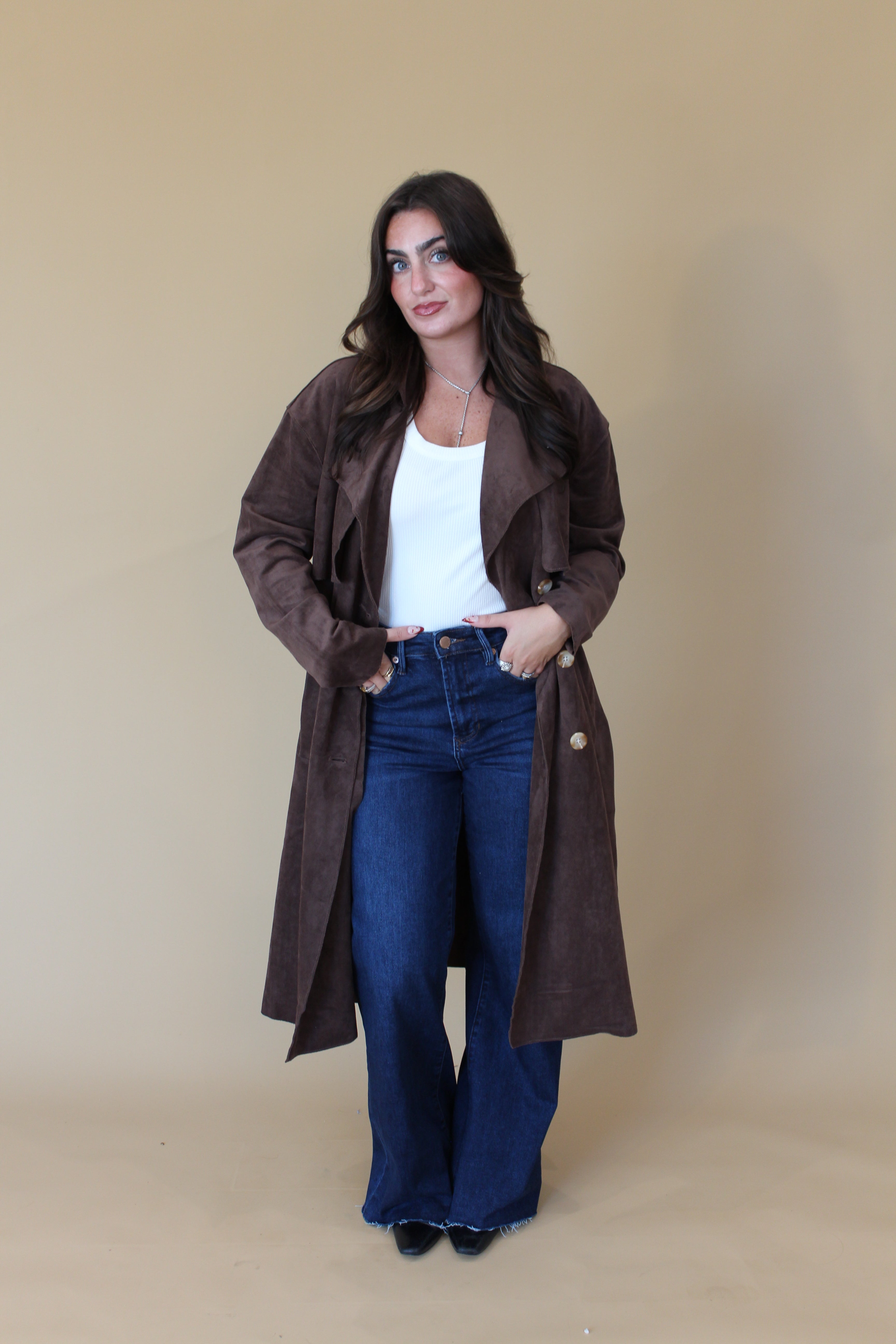 Down to Earth Suede Trench Coat
