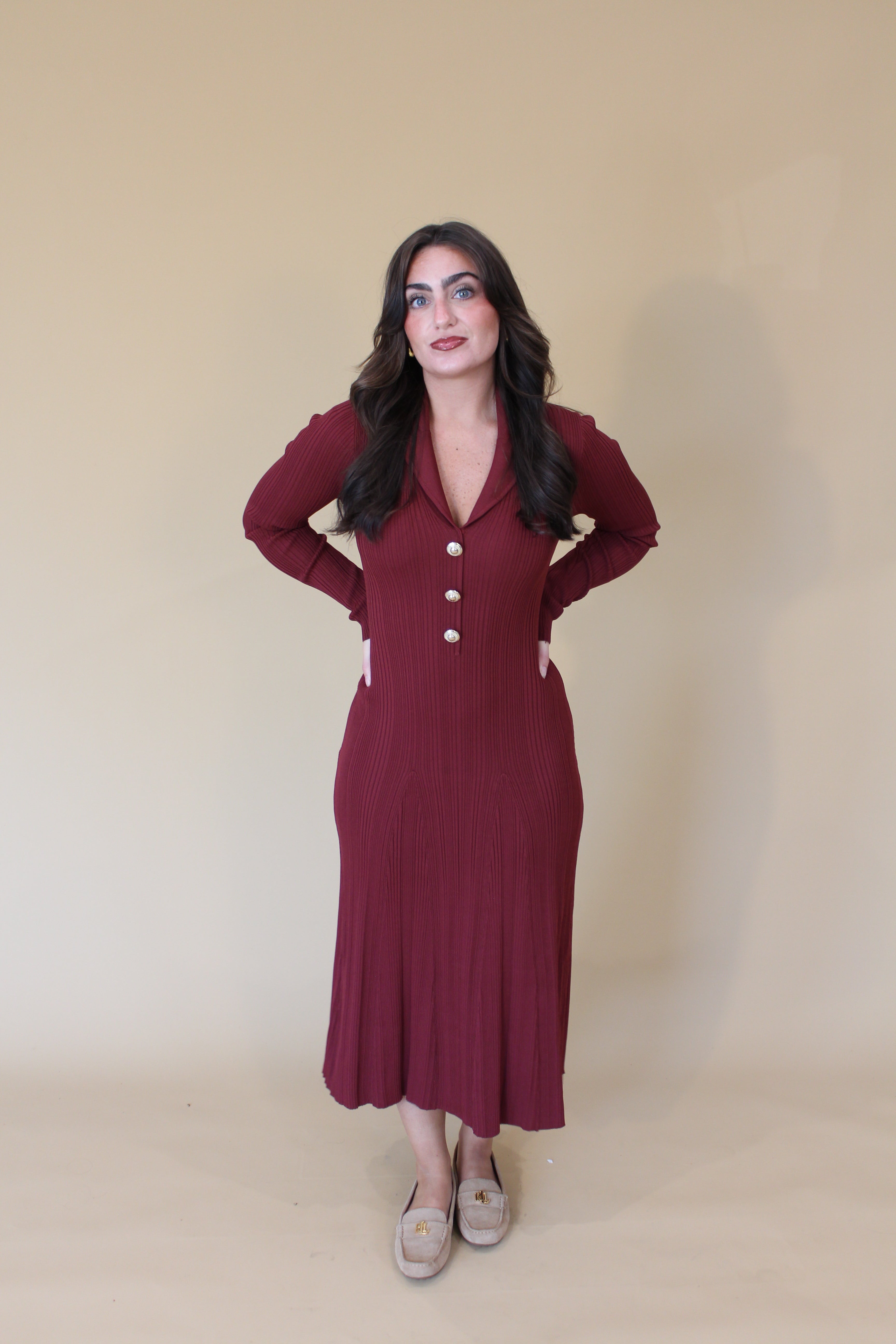 Crinkle Knit Long Sleeve Dress