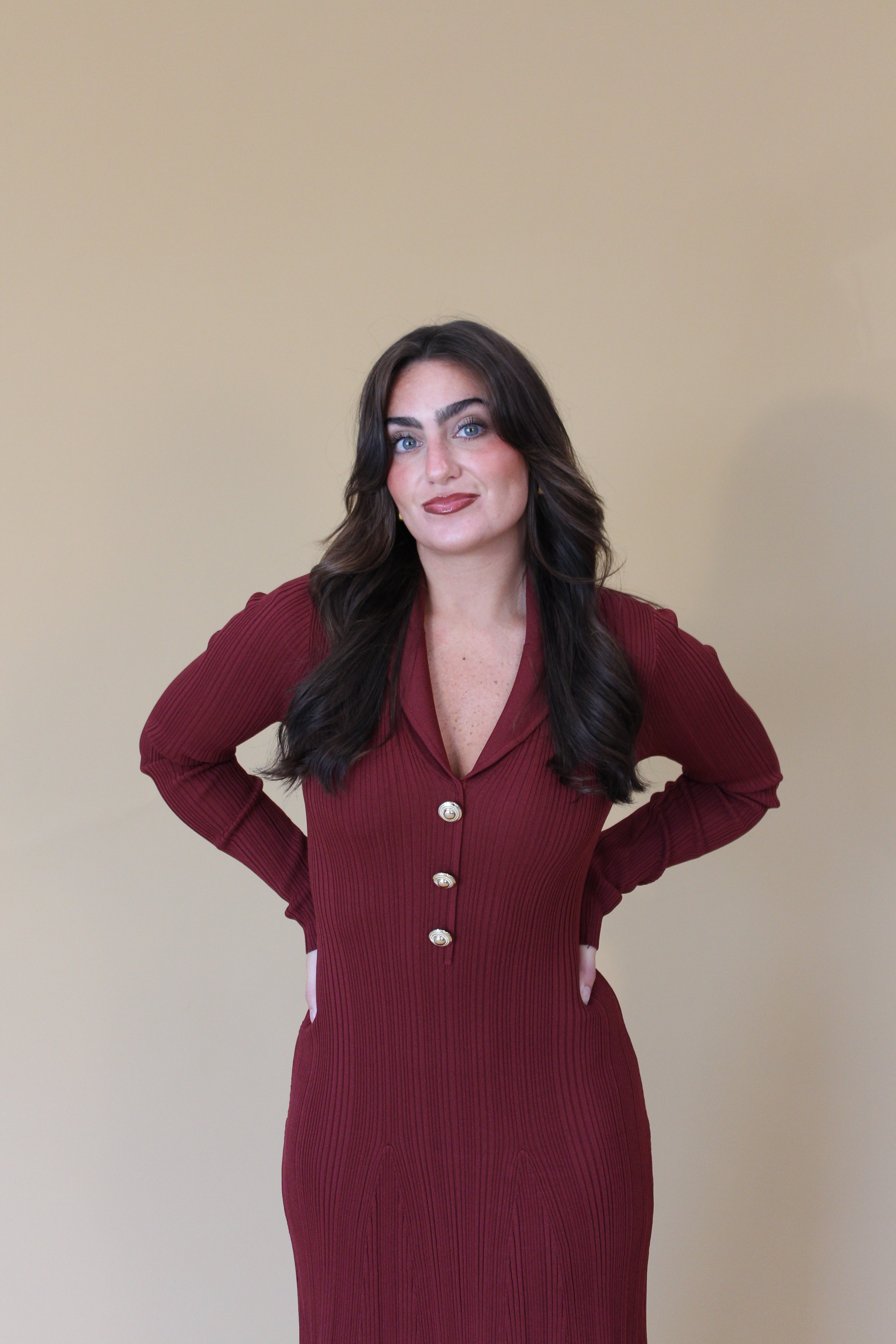 Crinkle Knit Long Sleeve Dress