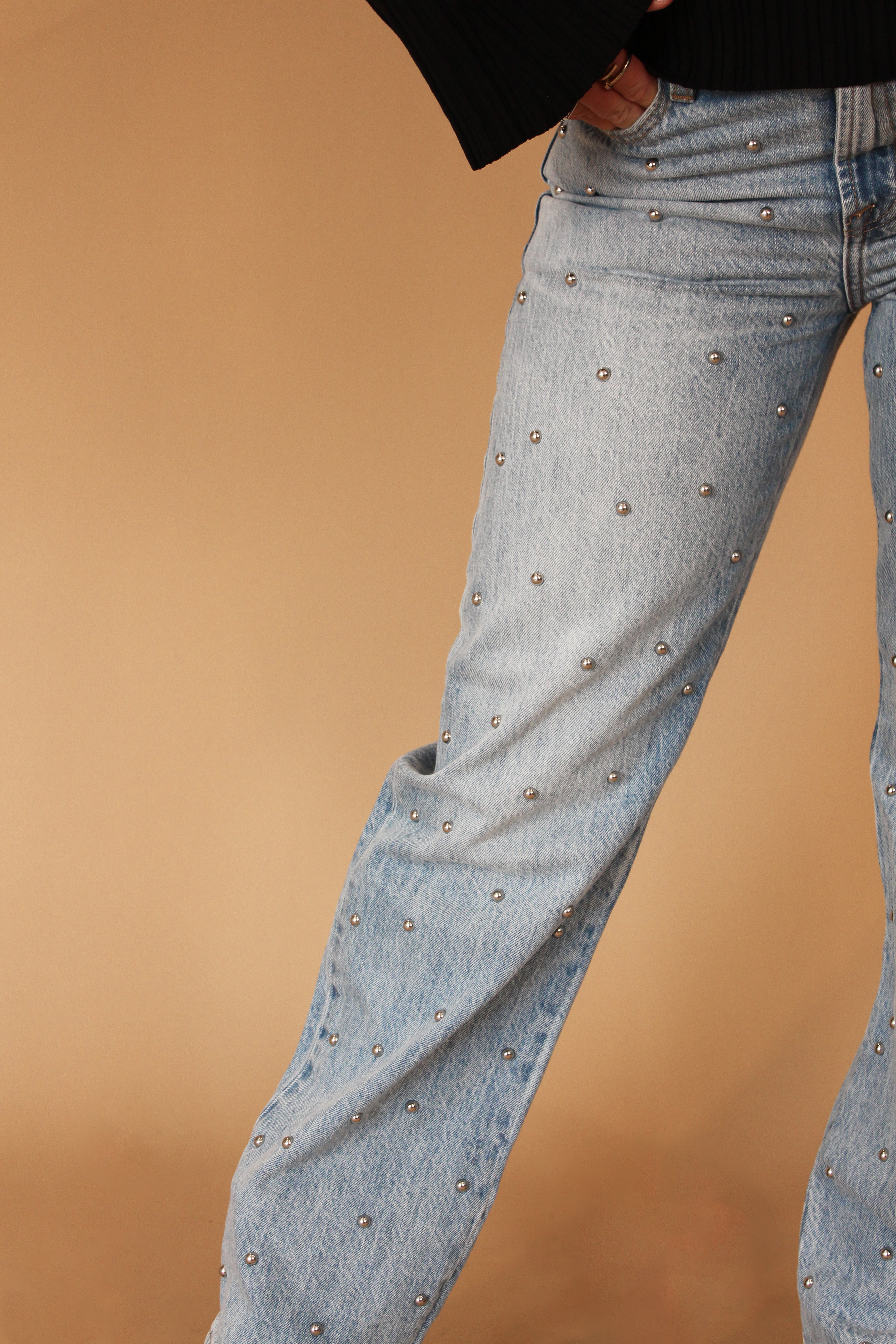 Lexi Mid Rise Straight Studded Jeans