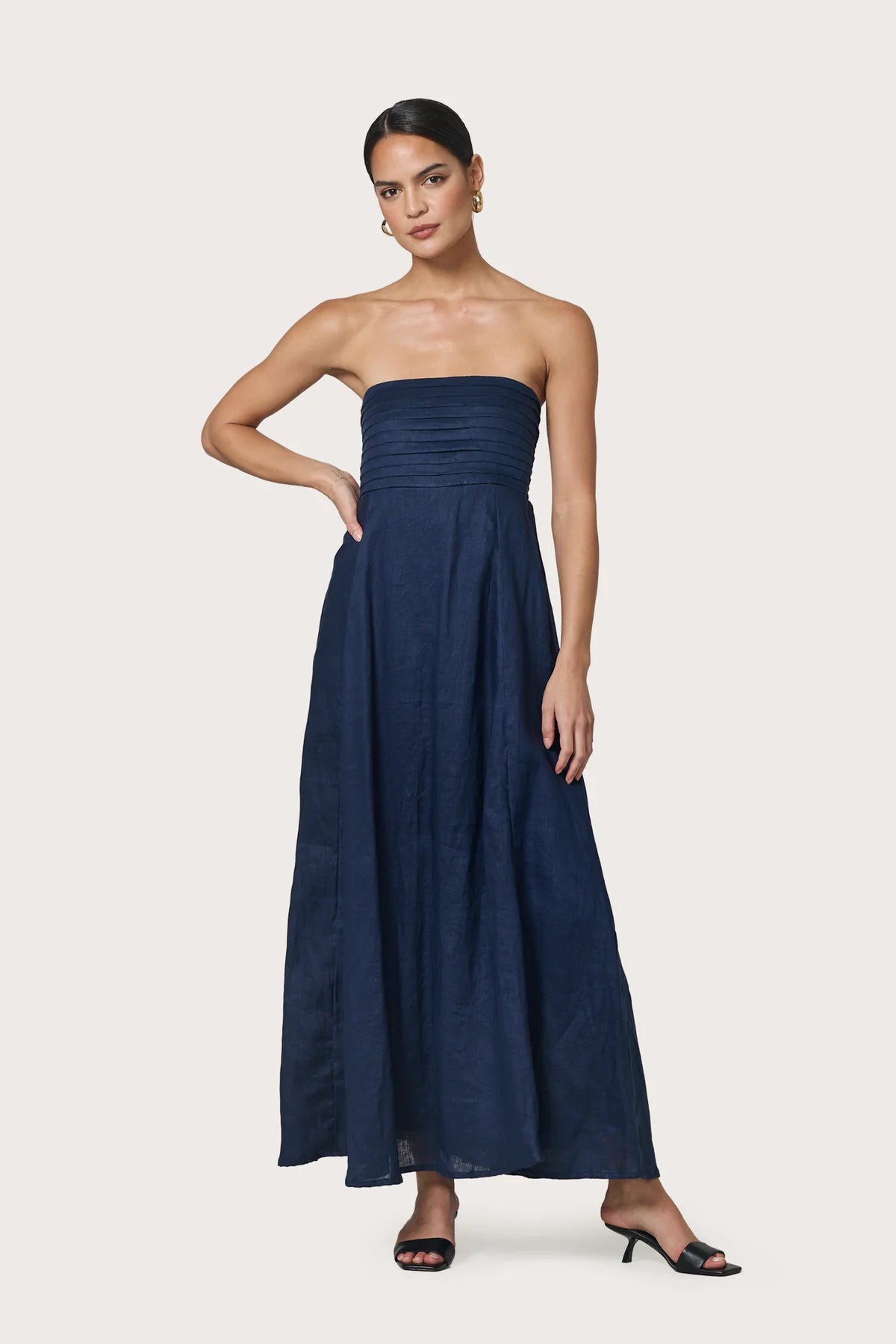 Talia Navy Linen Maxi Dress