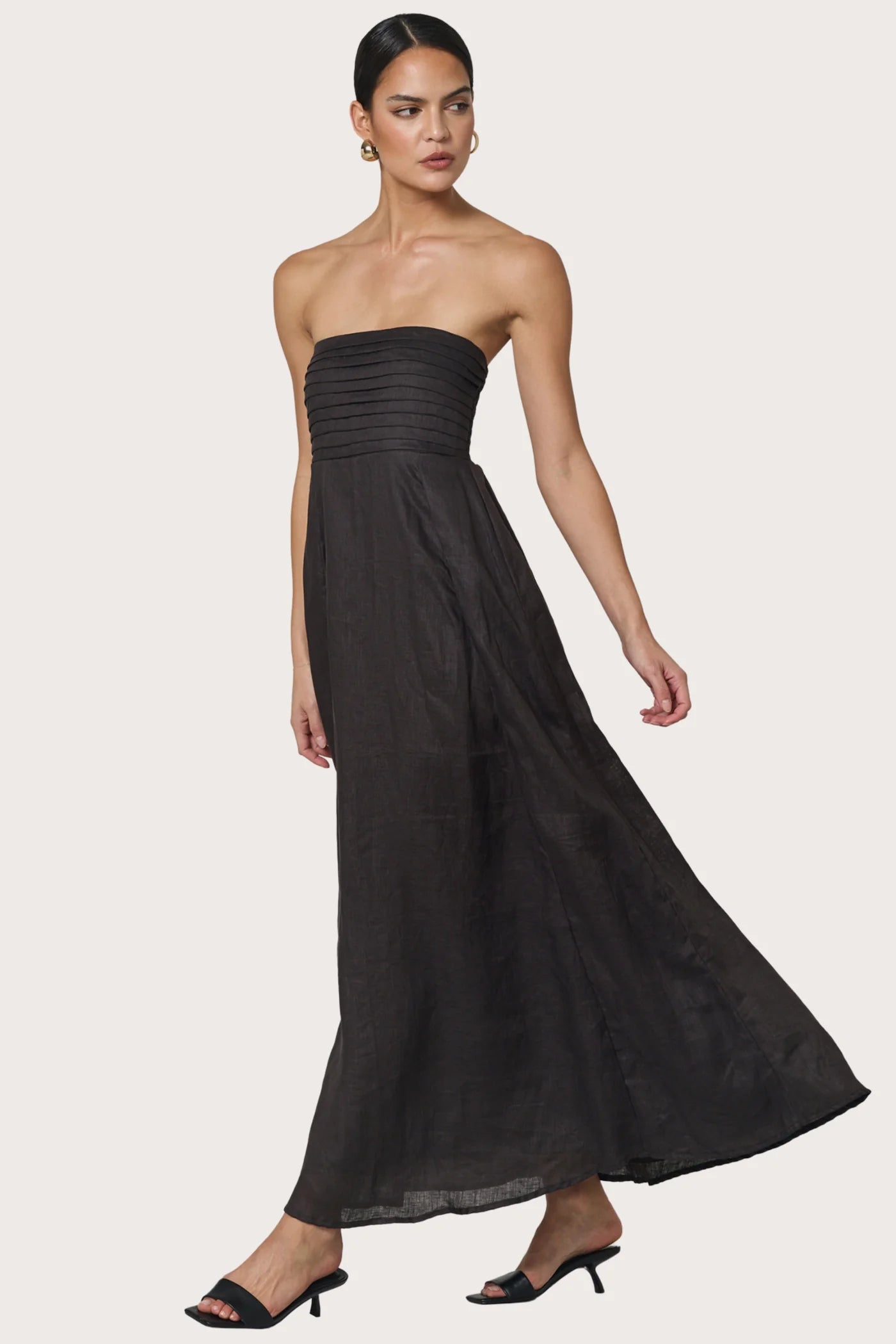 Talia Chocolate Linen Maxi Dress