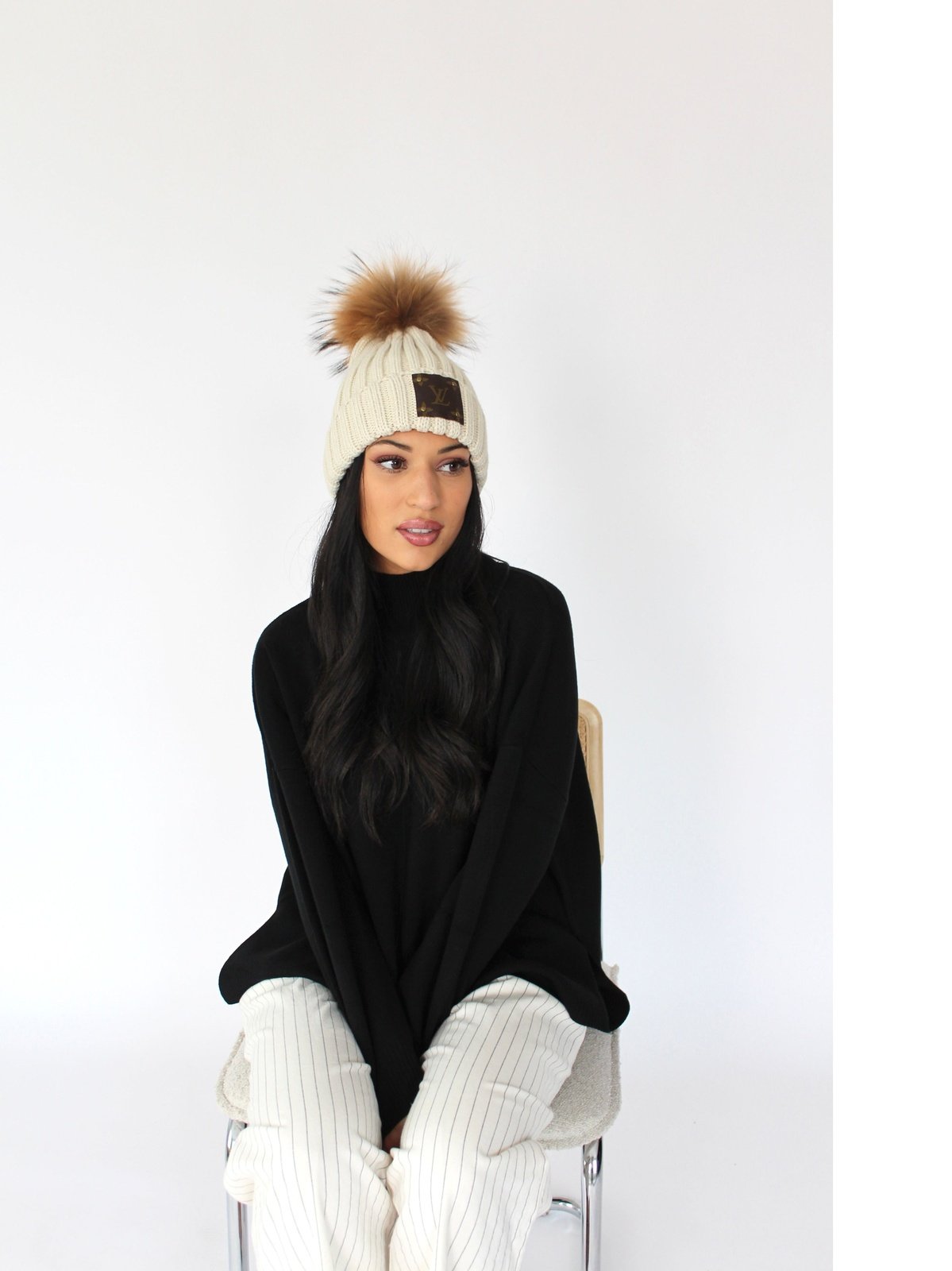 Authentic upcycled Louis Vuitton beanie - Elevate your style with this unique accessory, crafted from repurposed luxury materials. Available in black or beige for a statement winter hat.