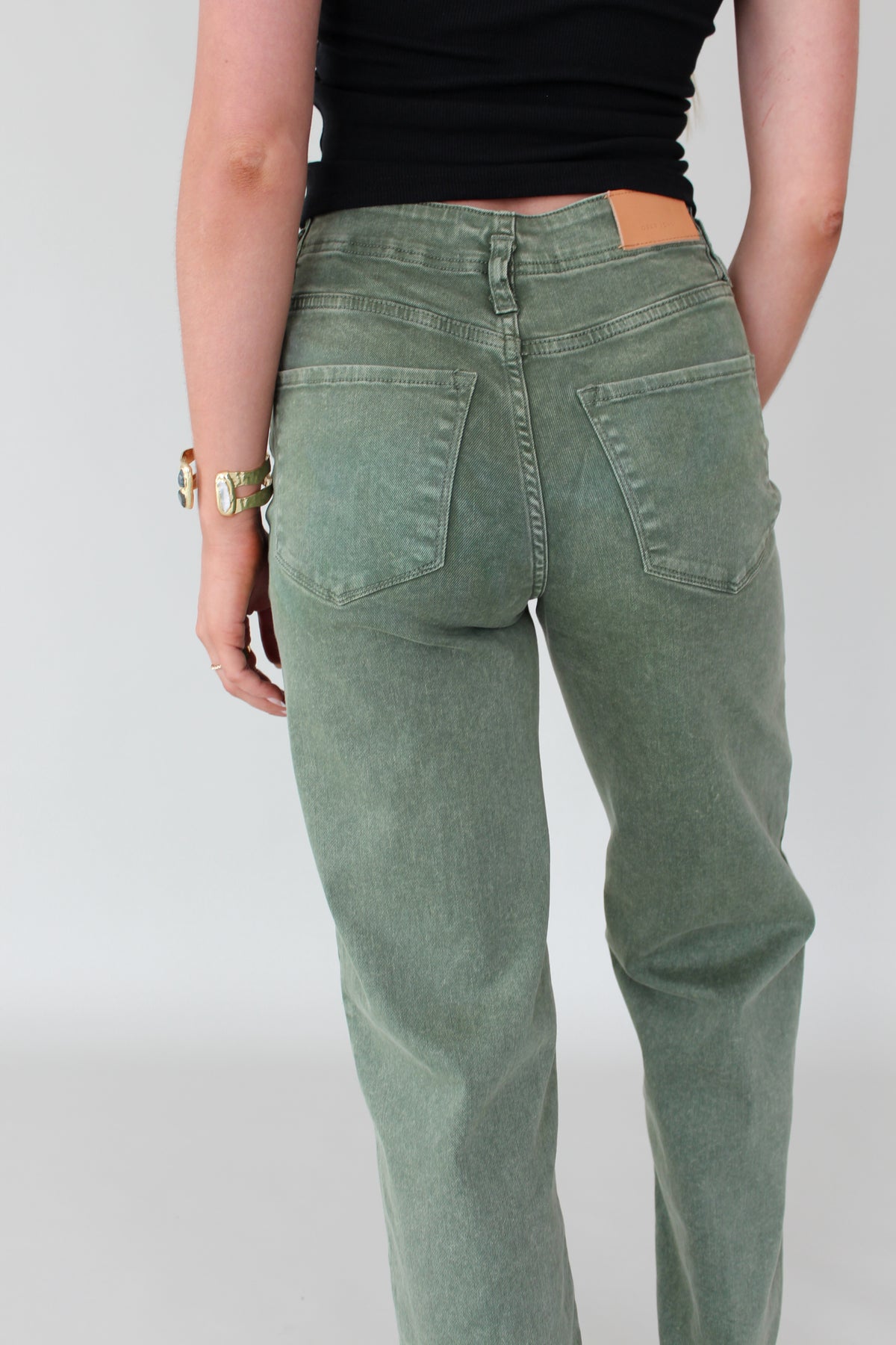 Holly Wide Hem Straight Jeans- Olive