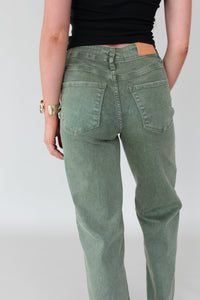 Holly Wide Hem Straight Jeans- Olive