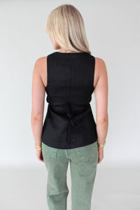 Frankie Linen Vest Top- Black