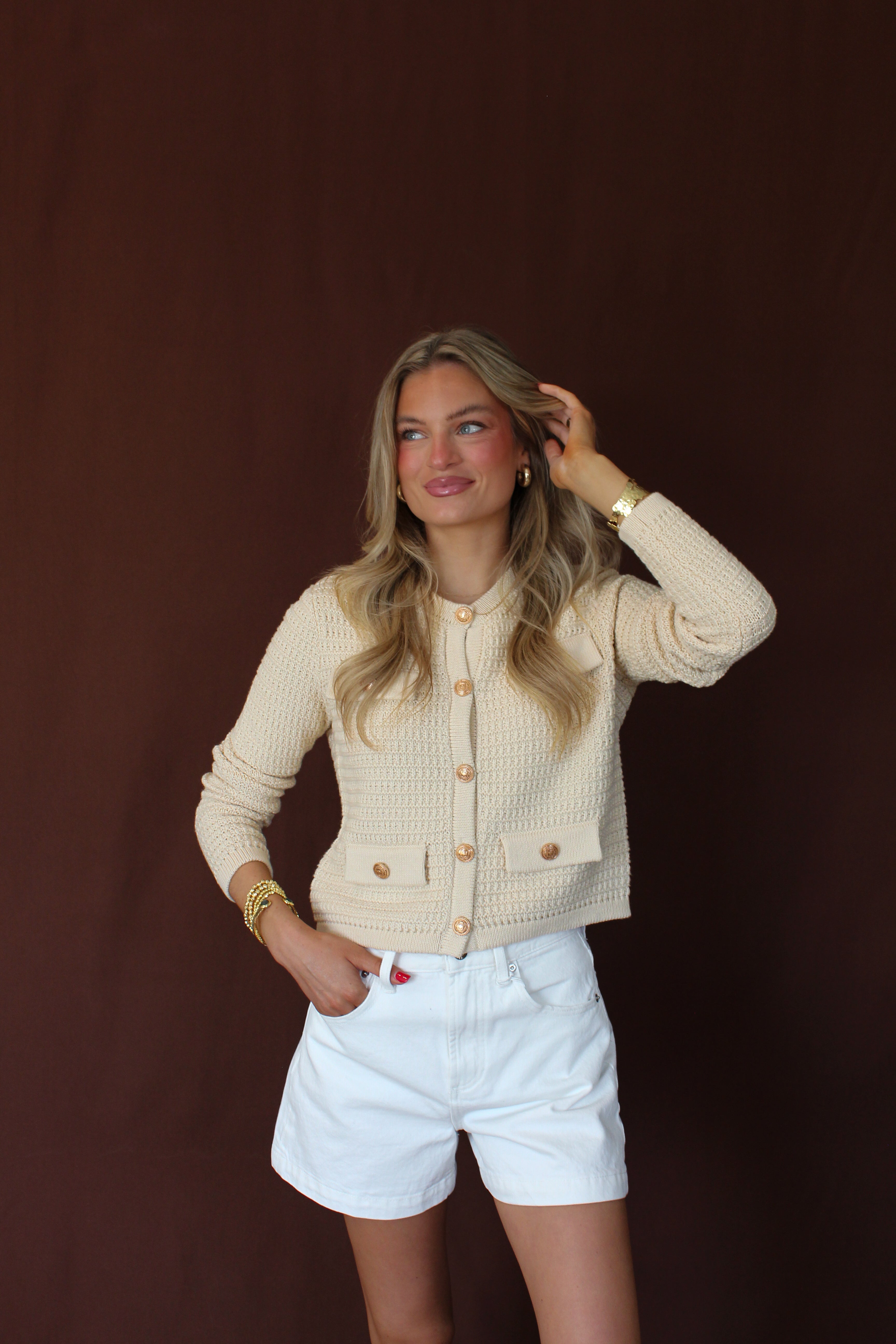 Yacht Race Cardigan- Wheat