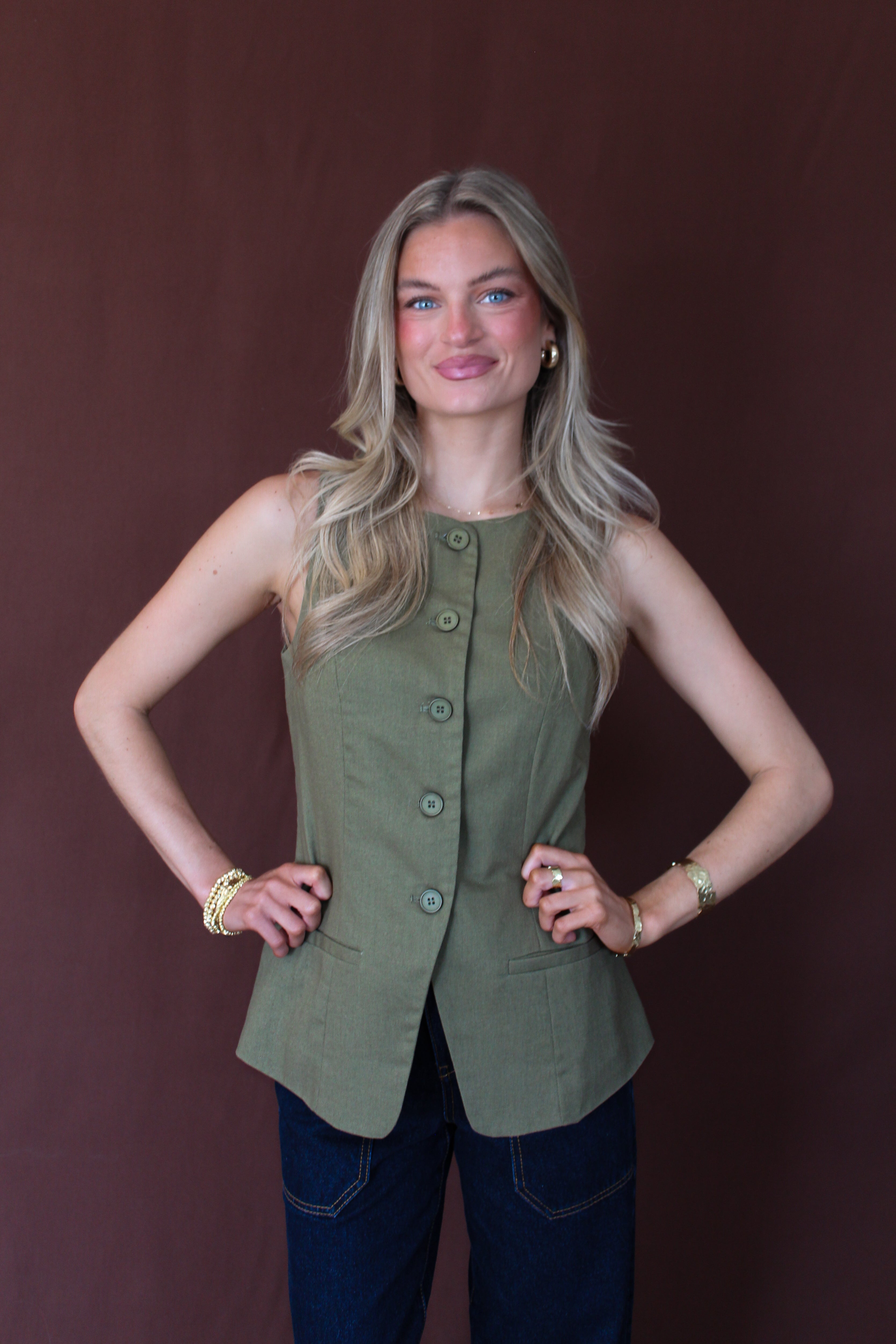 Elise Olive Vest Brooklyn Boulevard