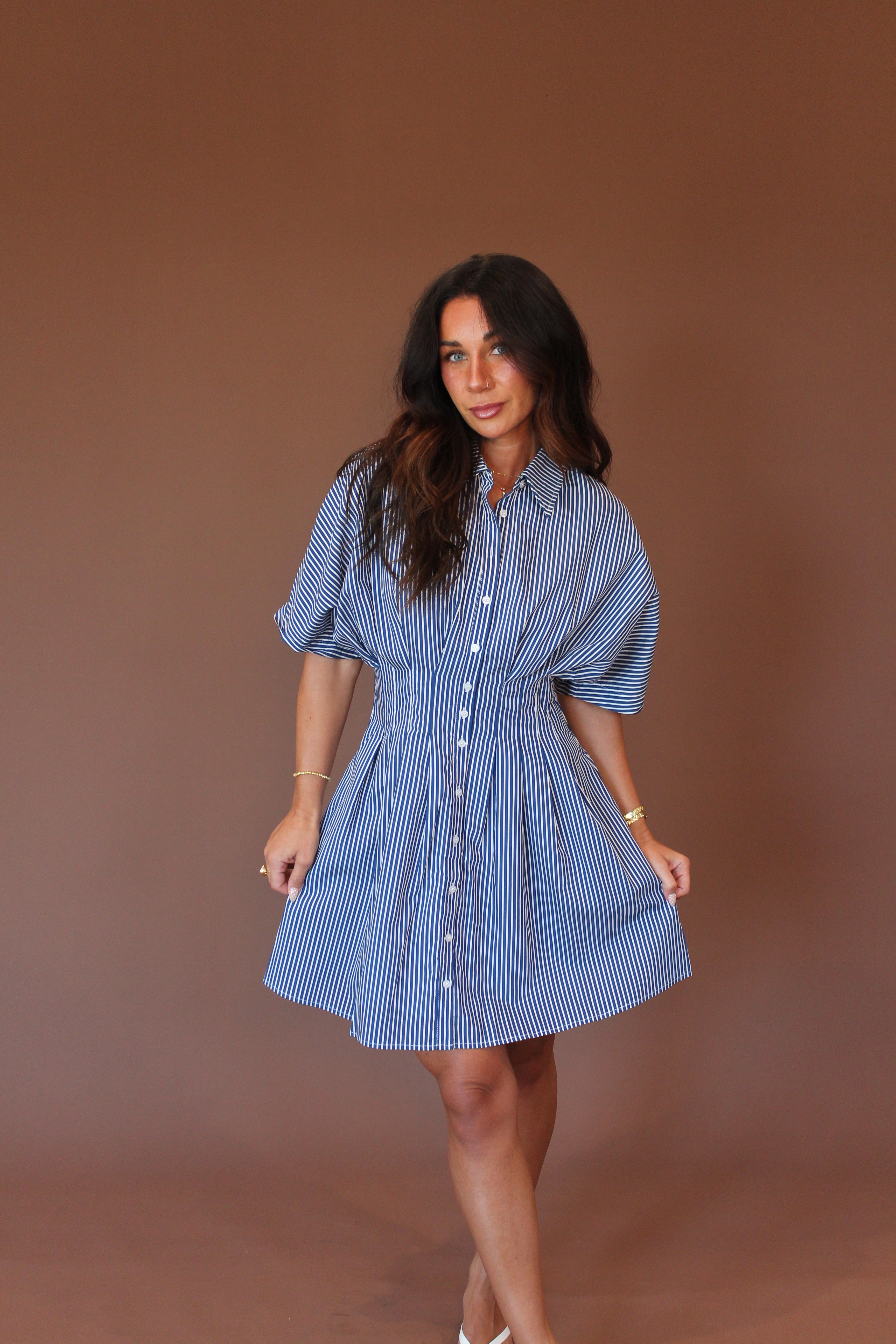 Sabrina Striped Pleated Mini Dress