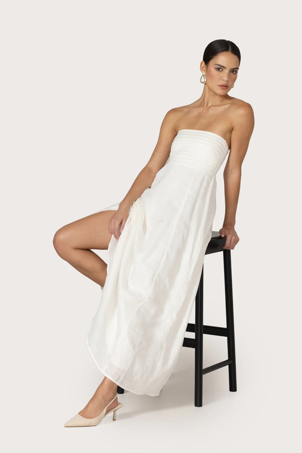 Talia White Linen Maxi Dress