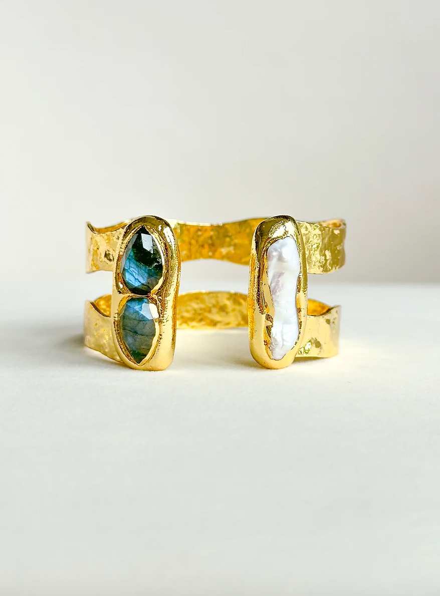 Labradorite & Pearl Double Cuff Bracelet