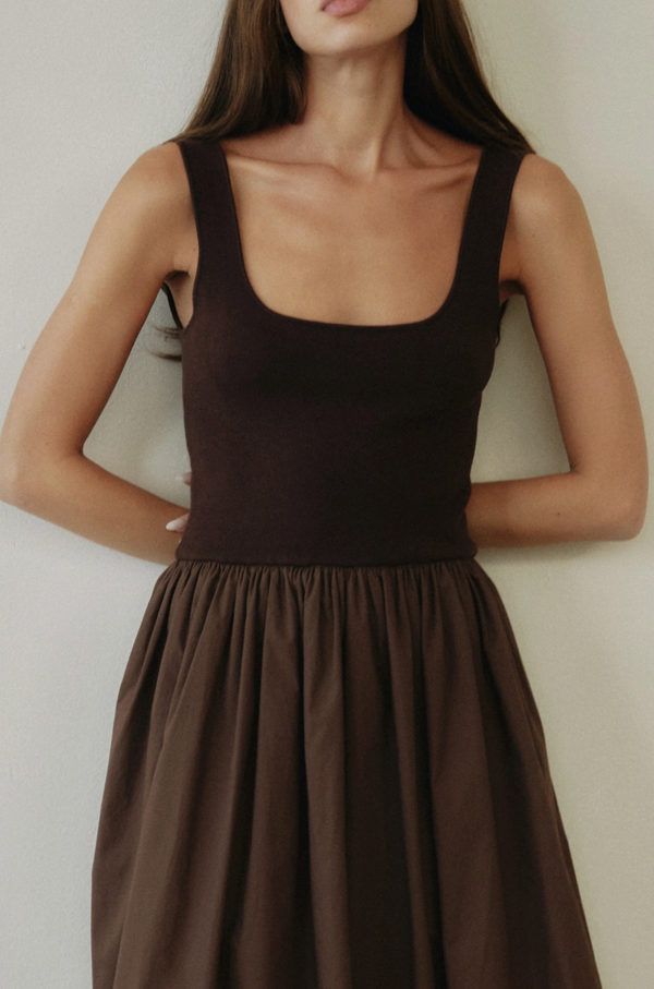 Rhode Chocolate Bubble Hem Dress