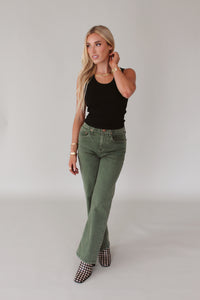 Holly Wide Hem Straight Jeans- Olive