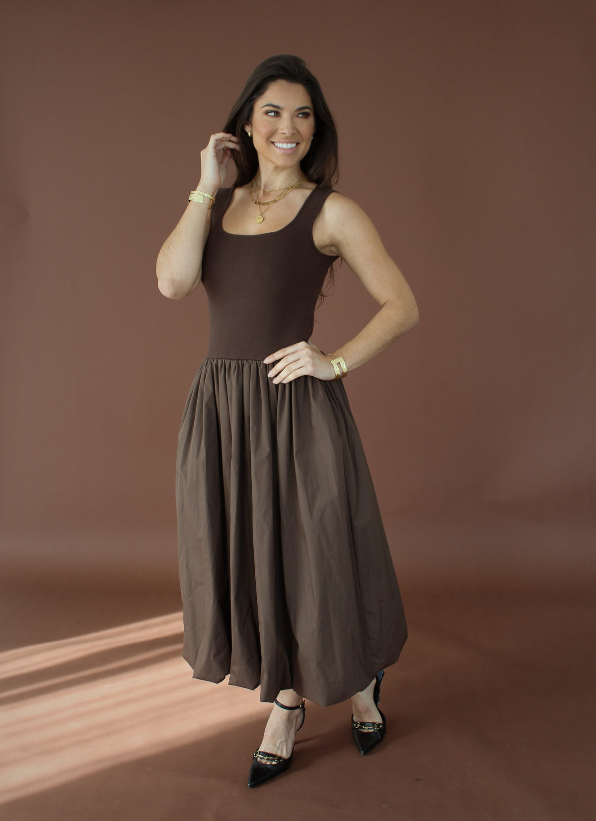 Rhode Chocolate Bubble Hem Dress