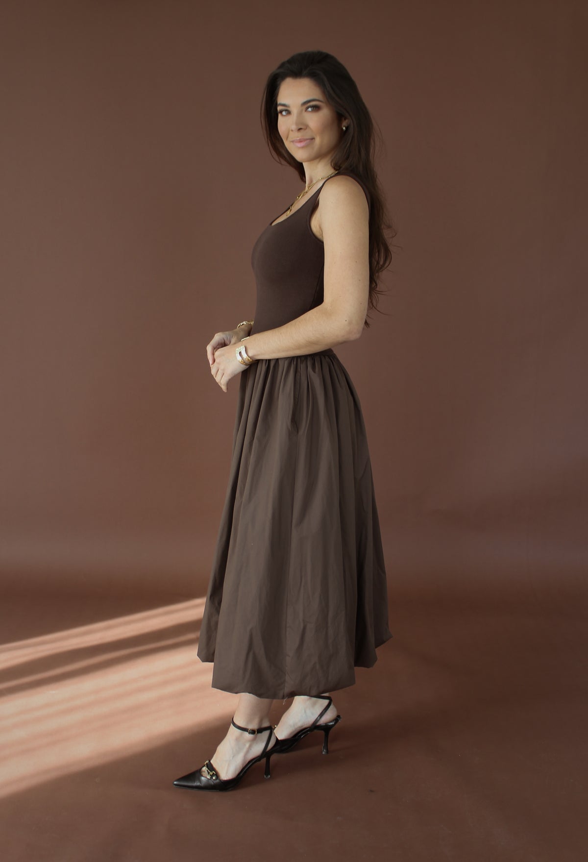 Rhode Chocolate Bubble Hem Dress