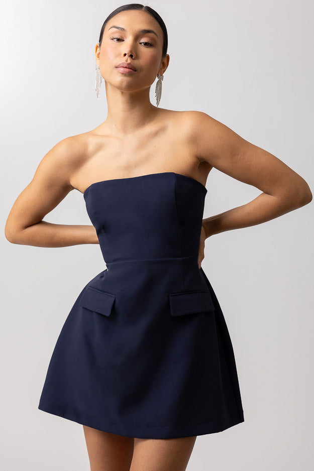 Paris Strapless Mini Dress- Navy