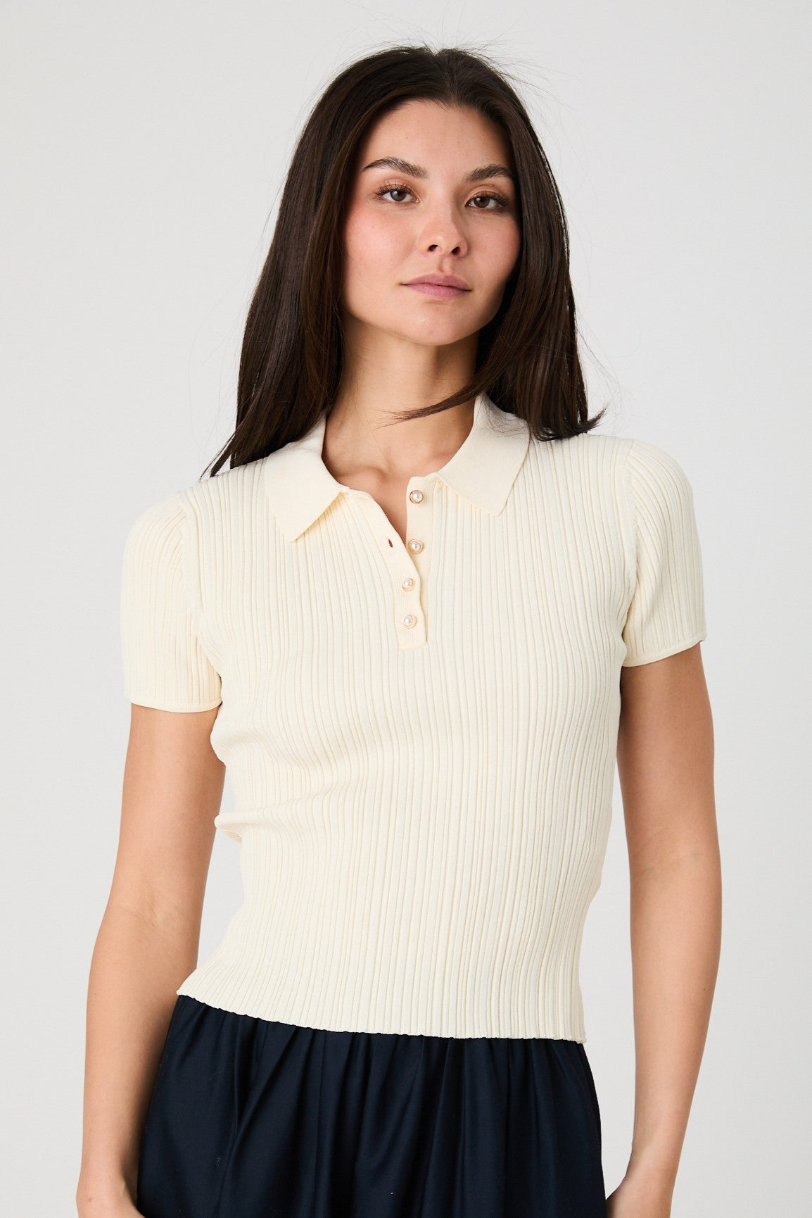 Crinkle Knit Polo Top